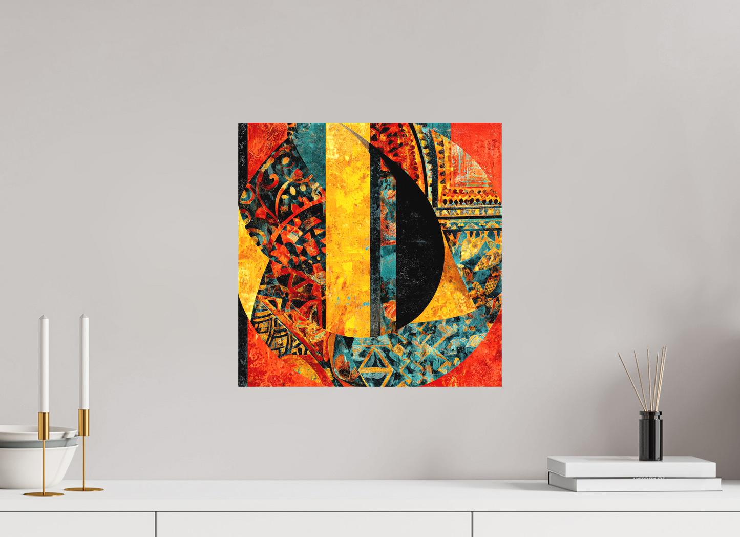 15 x 15″, Textile on Canvas Tribal Circle 2
