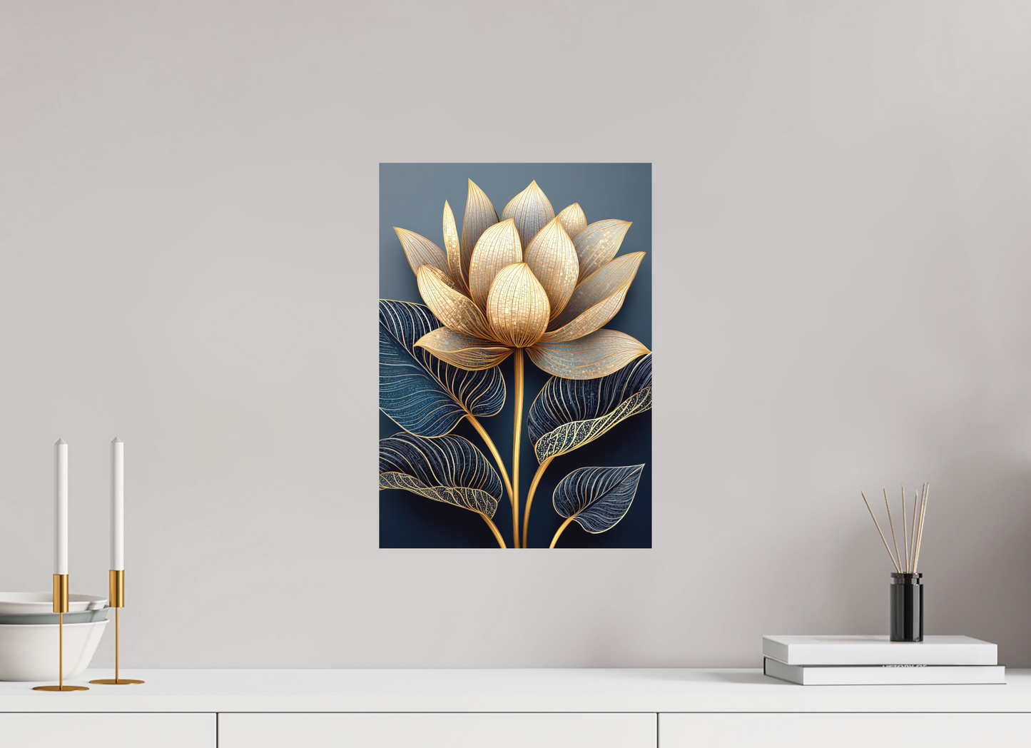 ISO A3 (29,7 x 42 cm), Photo Print on Aluminum Backing Art Deco Lotus Flower