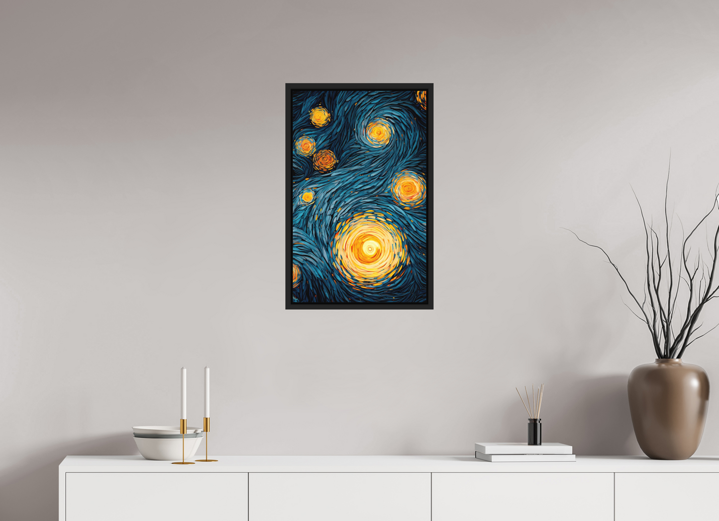 16 x 25.4″, Photo Print on Aluminum Backing with boarder Abstract Blue & Yellow Swirls 2