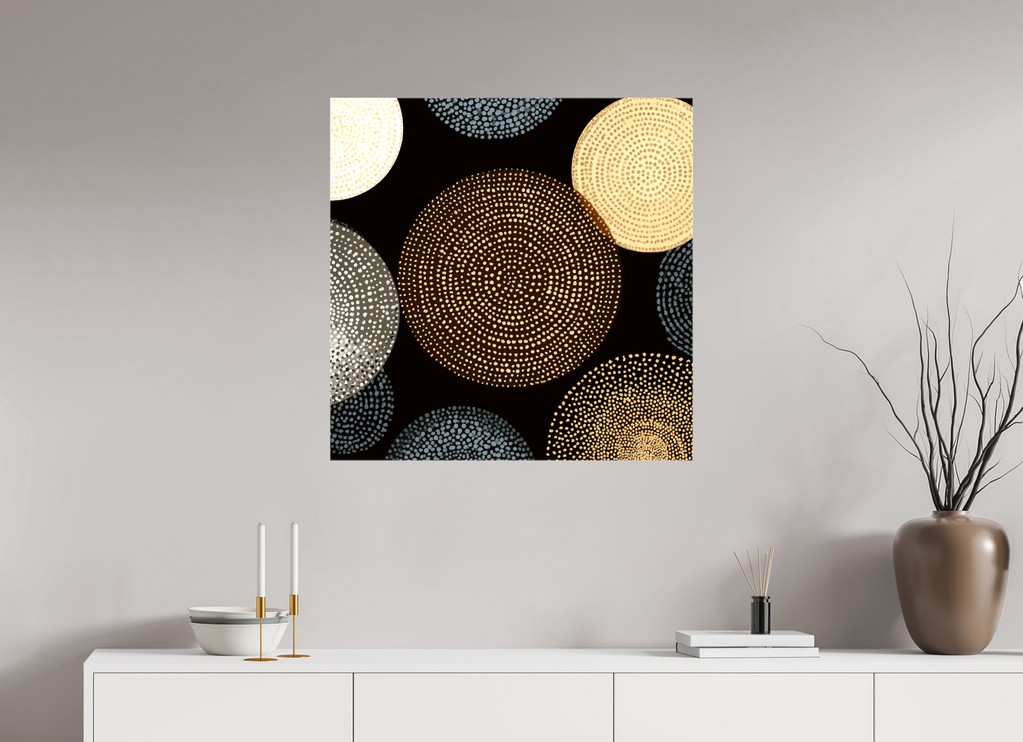 30 x 30″, Glossy Canvas Dot Circles
