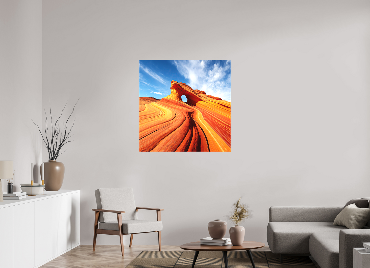 40 x 40″, Textile on Canvas Desert Rock Formation