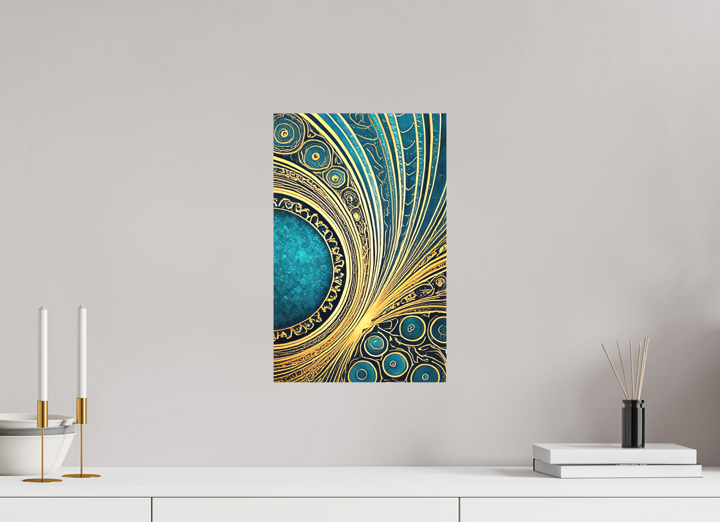 10 x 15.7″, Textile on Canvas Art Deco Teal 2