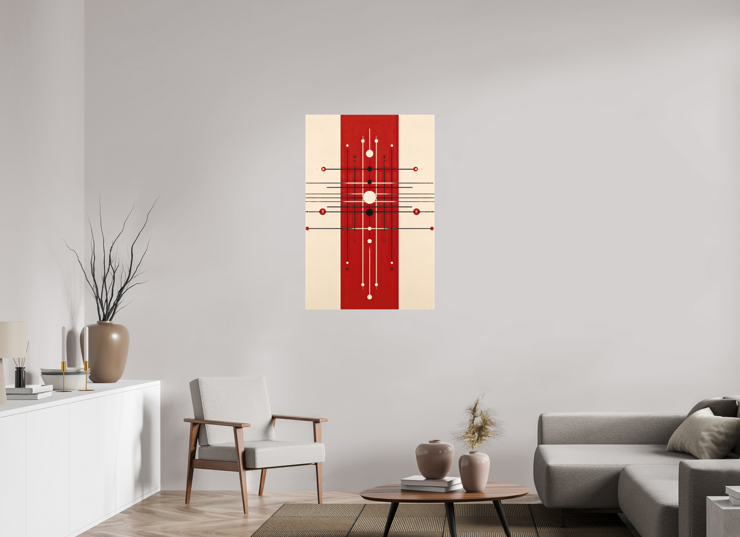 28 x 42.4″, Textile on Canvas Red Line