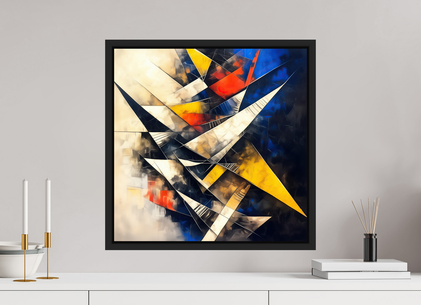 20 x 20″, Fine Art Print on Aluminum Dibond with Boarder Abstract Triangles