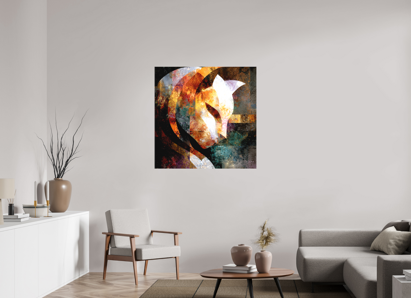 40 x 40″, Textile on Canvas Abstract Cat