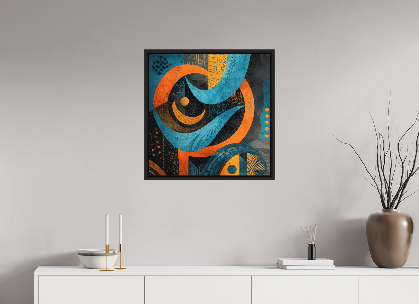 25 x 25″, Photo Print on Aluminum Backing with boarder Abstract Tribal 2