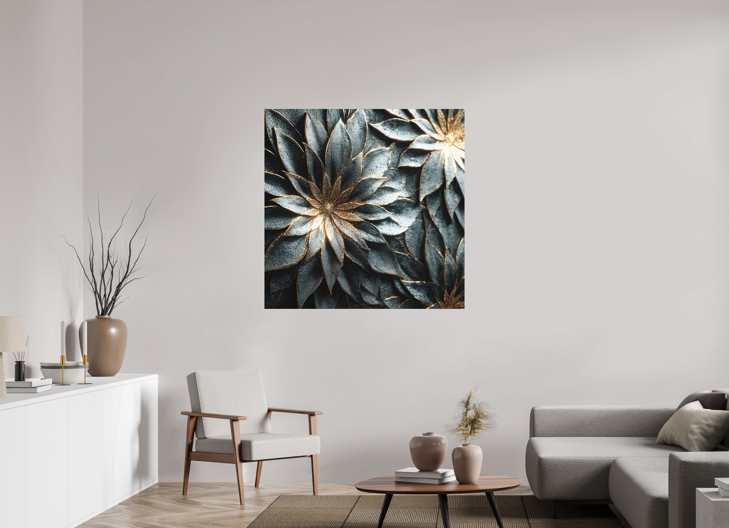 45 x 45″, Photo Print on Aluminum Backing Modern Flowers