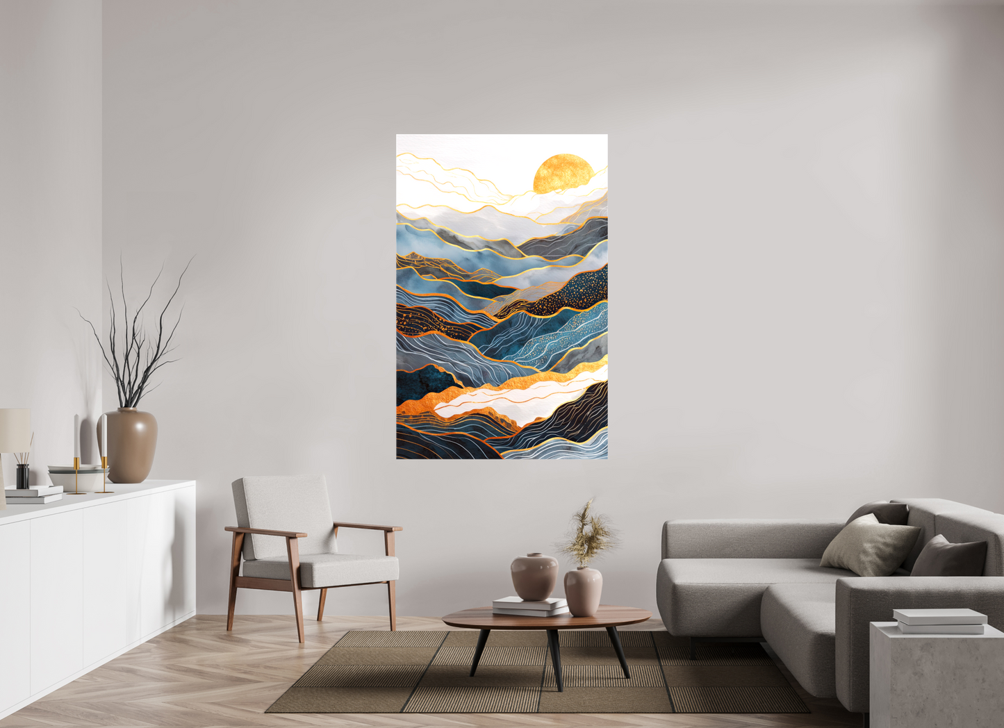 43 x 66.3″, Glossy Canvas Abstract Art Deco Mountains