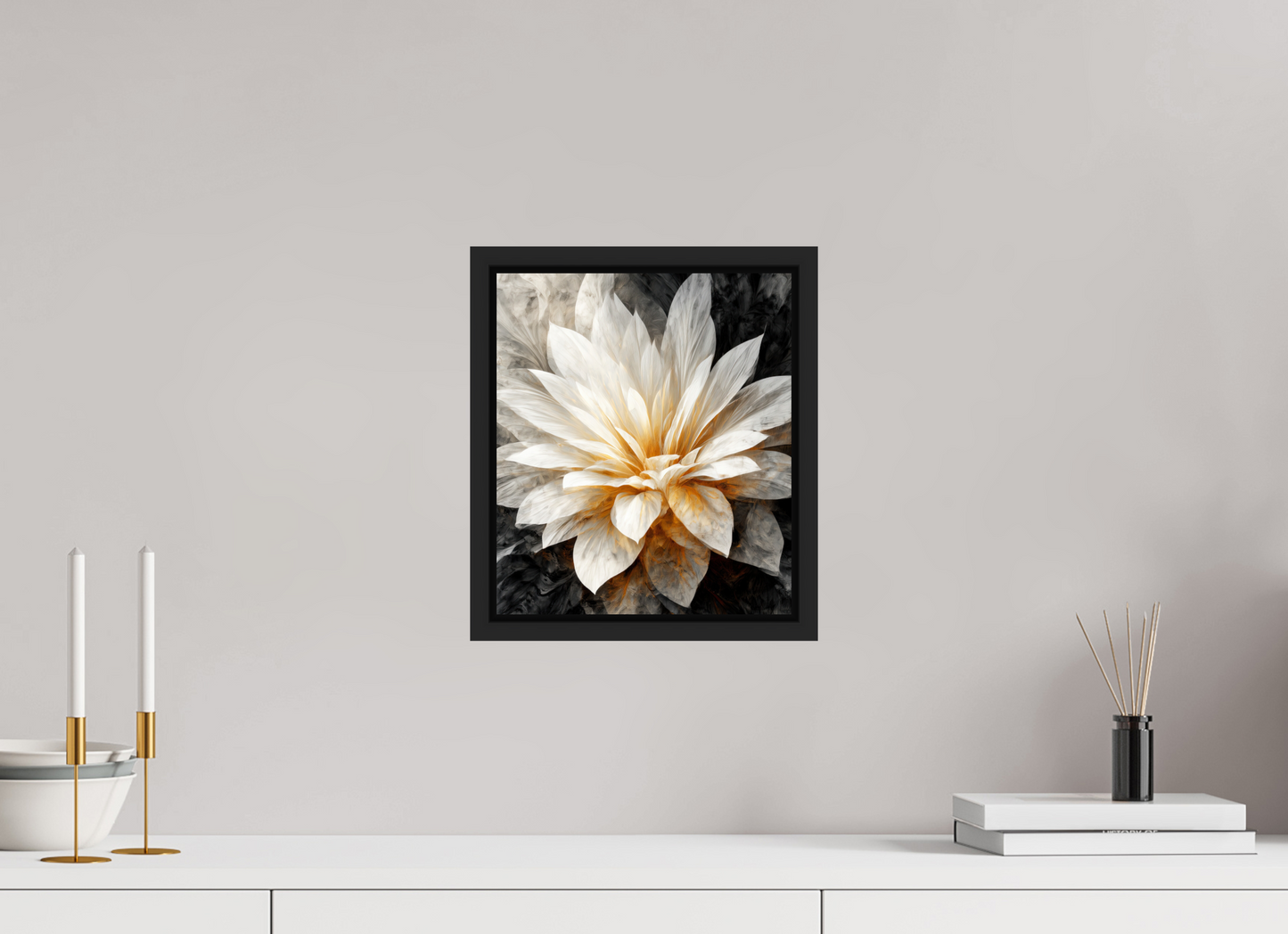 10 x 11.6″, Fine Art Print on Aluminum Dibond with Boarder White & Gold Flower 2