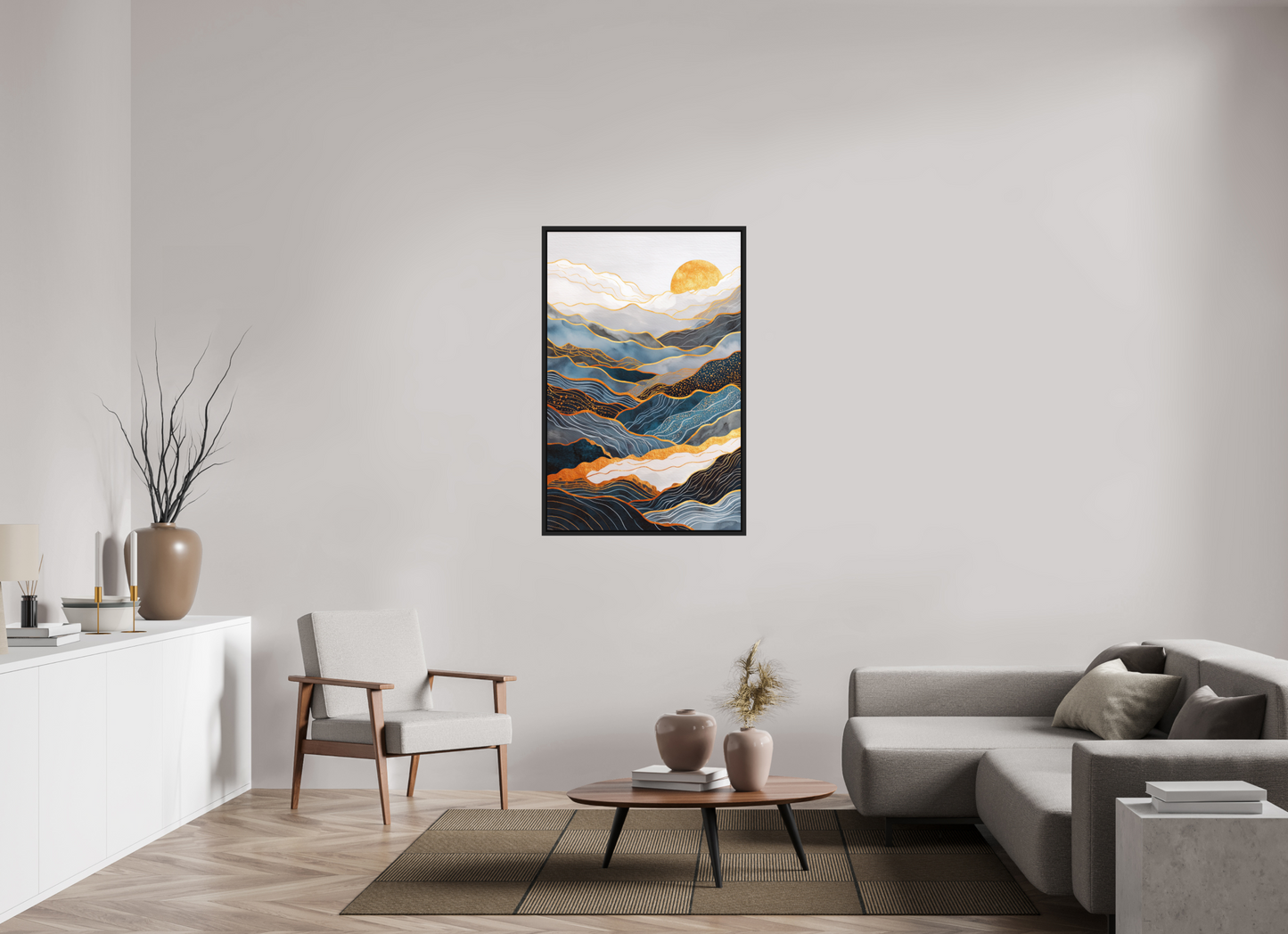 31 x 47.8″, Photo Print on Aluminum Backing with boarder Abstract Art Deco Mountains