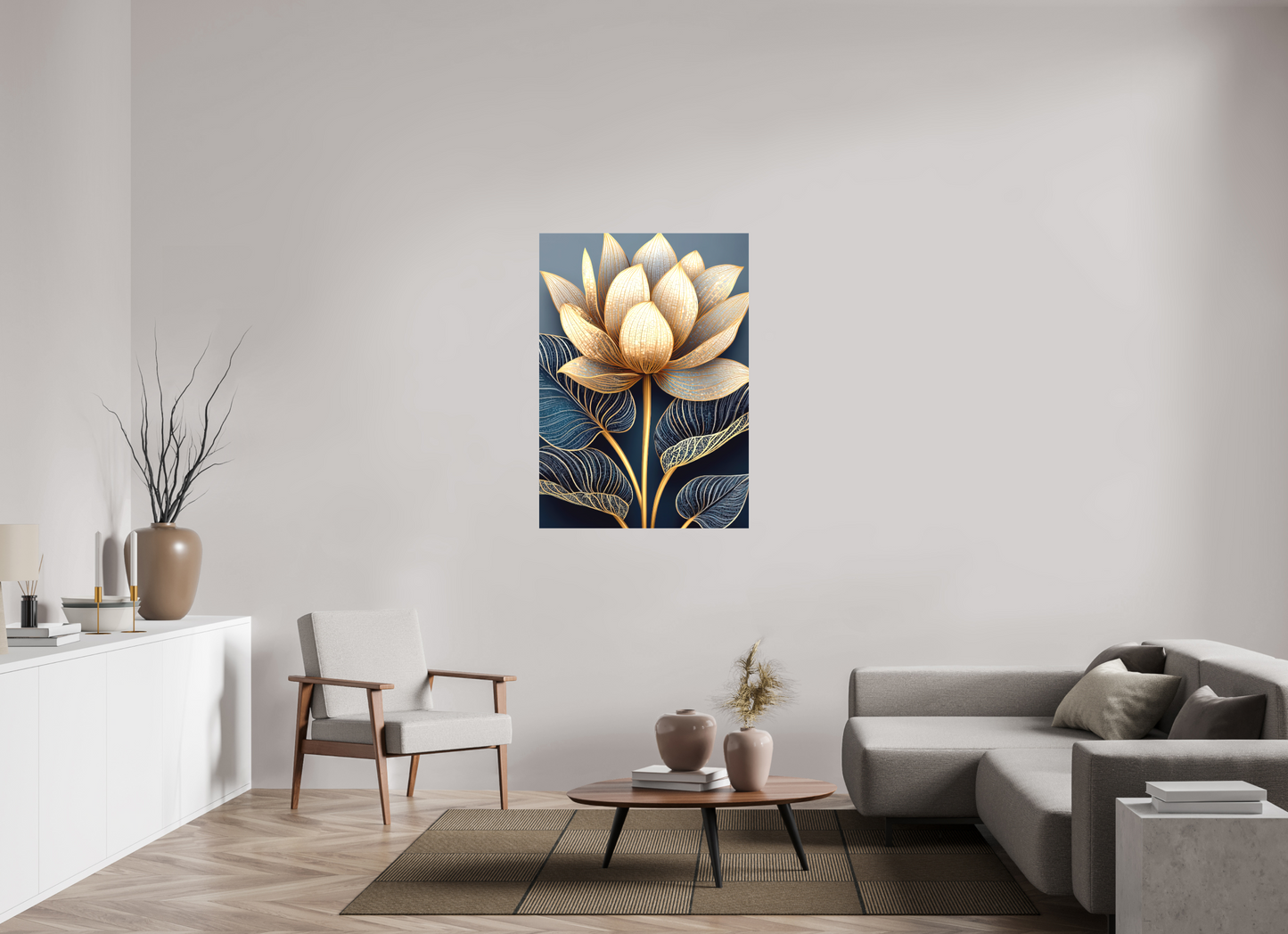 ISO A0 (84,1 x 118,9 cm), Textile on Canvas Art Deco Lotus Flower