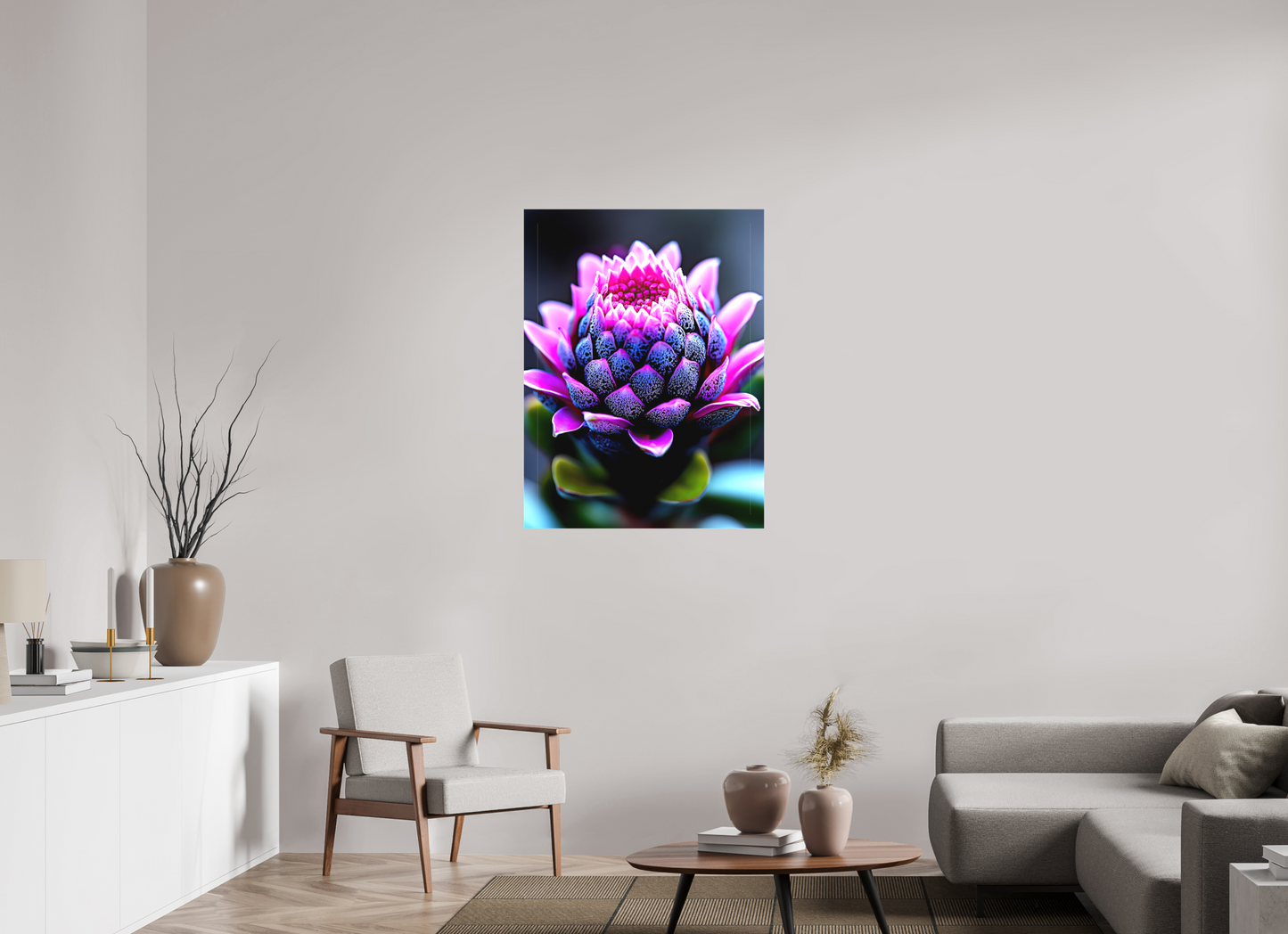 30 x 40″, Textile on Canvas Pink Bud Flower