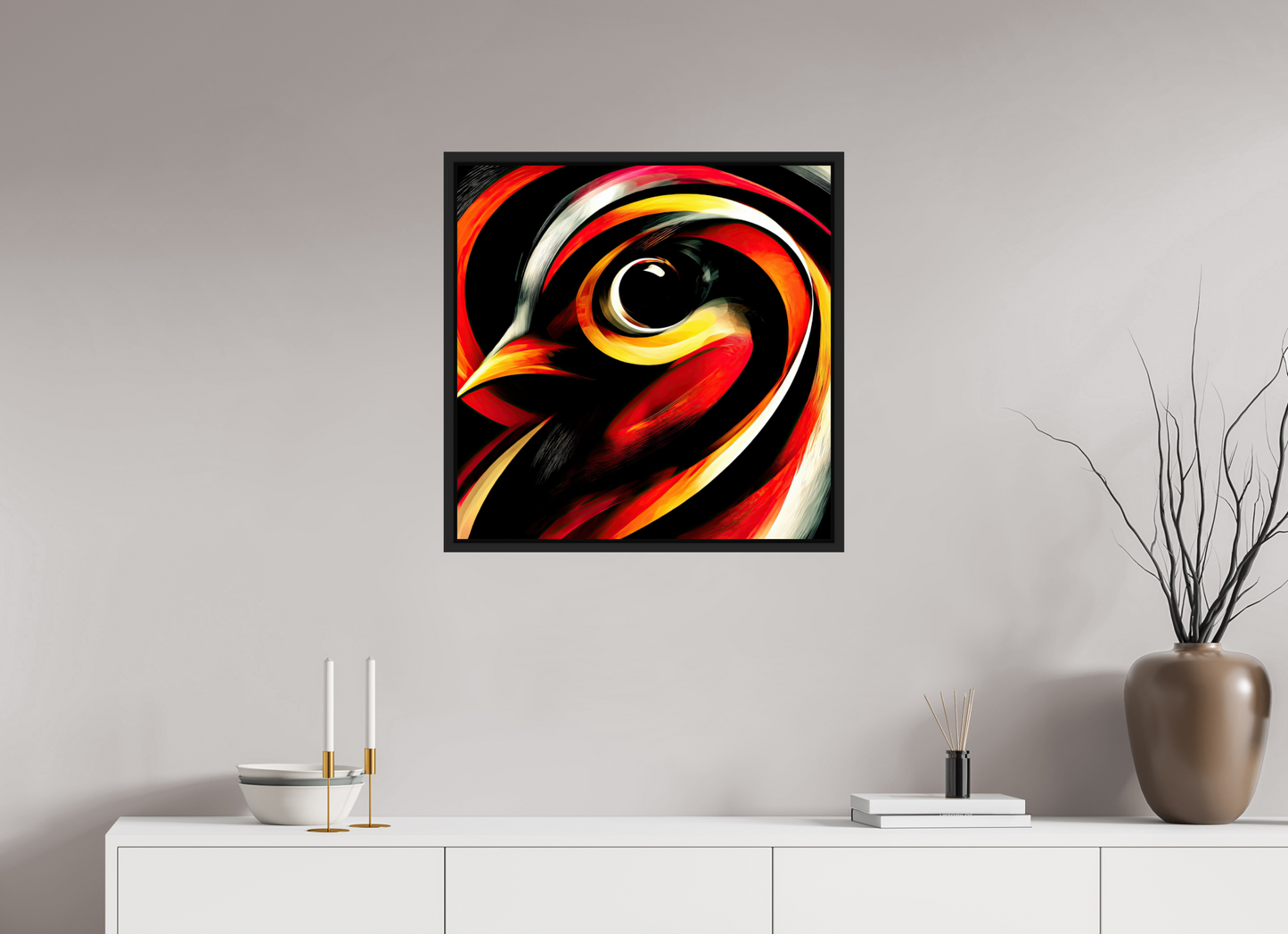 25 x 25″, Fine Art Print on Aluminum Dibond with Boarder Abstract Bird