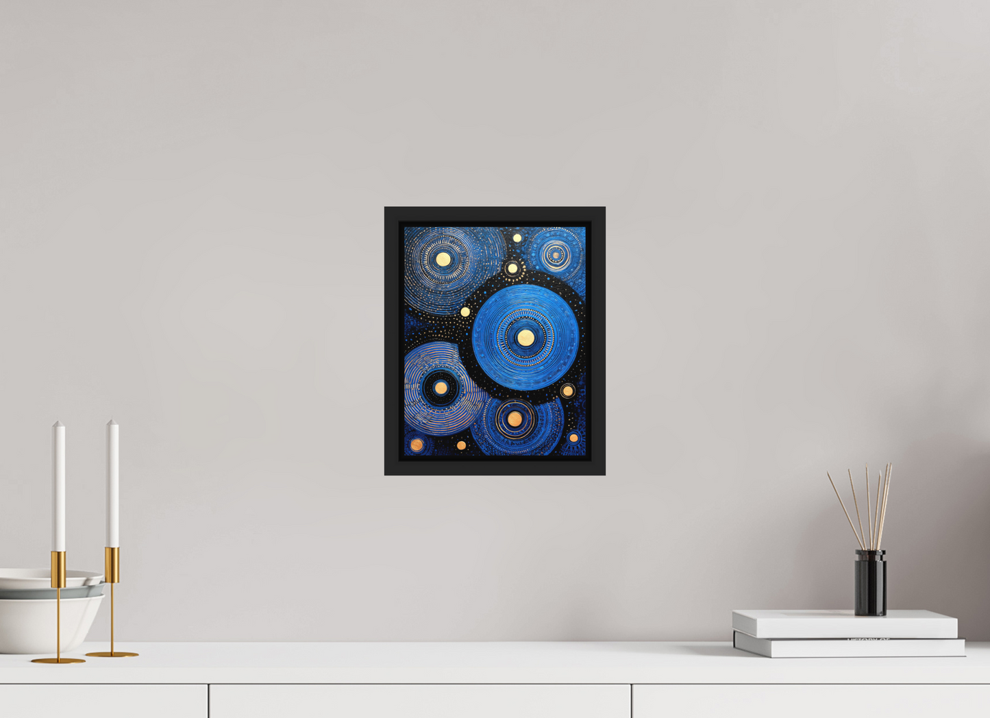 8 x 10.1″, Photo Print on Aluminum Backing with boarder Blue Circles