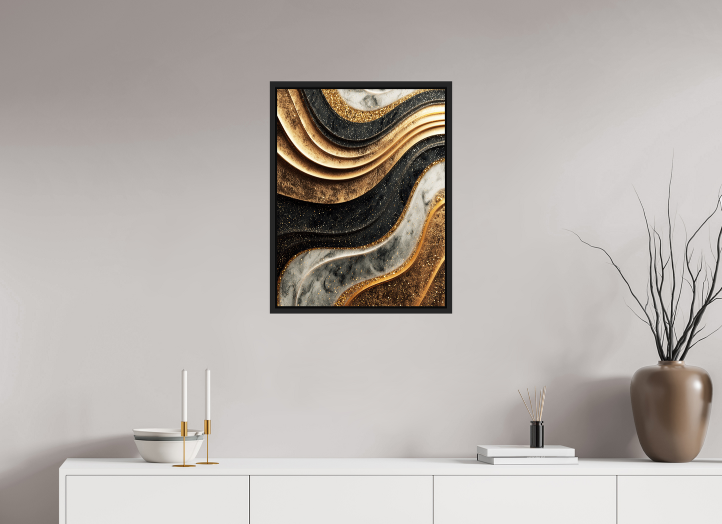 20 x 25.9″, Fine Art Print on Aluminum Dibond with Boarder Gold Marble Swirl