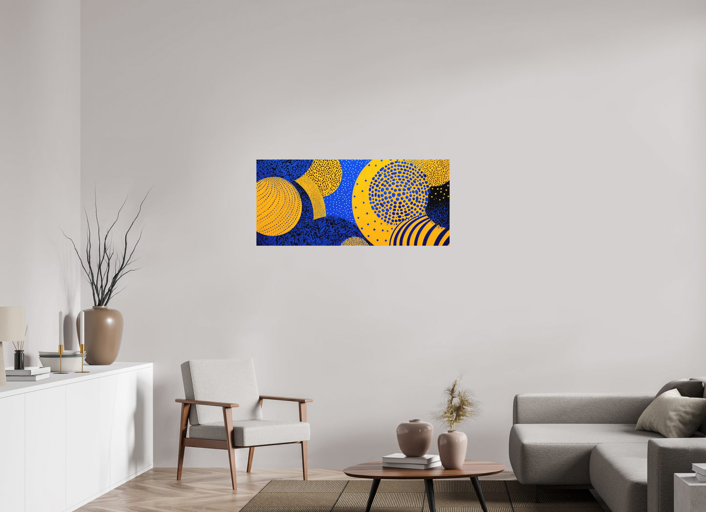 44.8 x 20″, Photo Print on Aluminum Backing Yellow & Blue 2