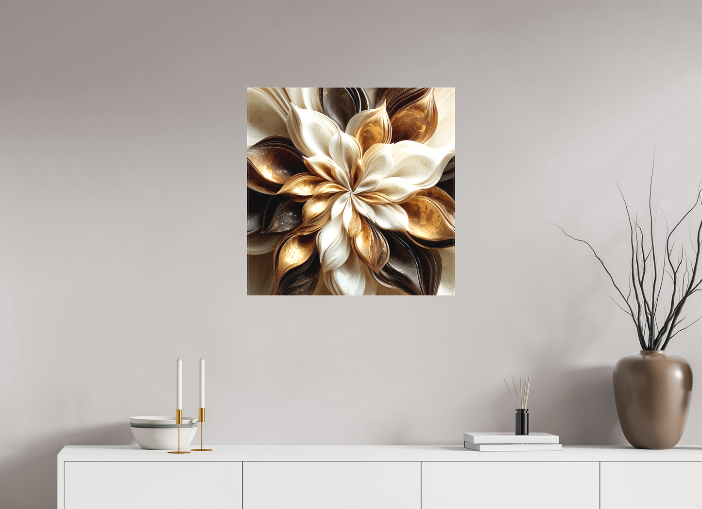 25 x 25″, Textile on Canvas Coffee Marble Flower