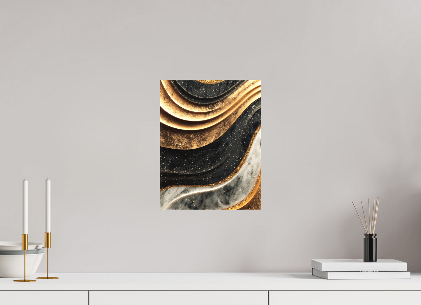 10 x 13″, Textile on Canvas Gold Marble Swirl