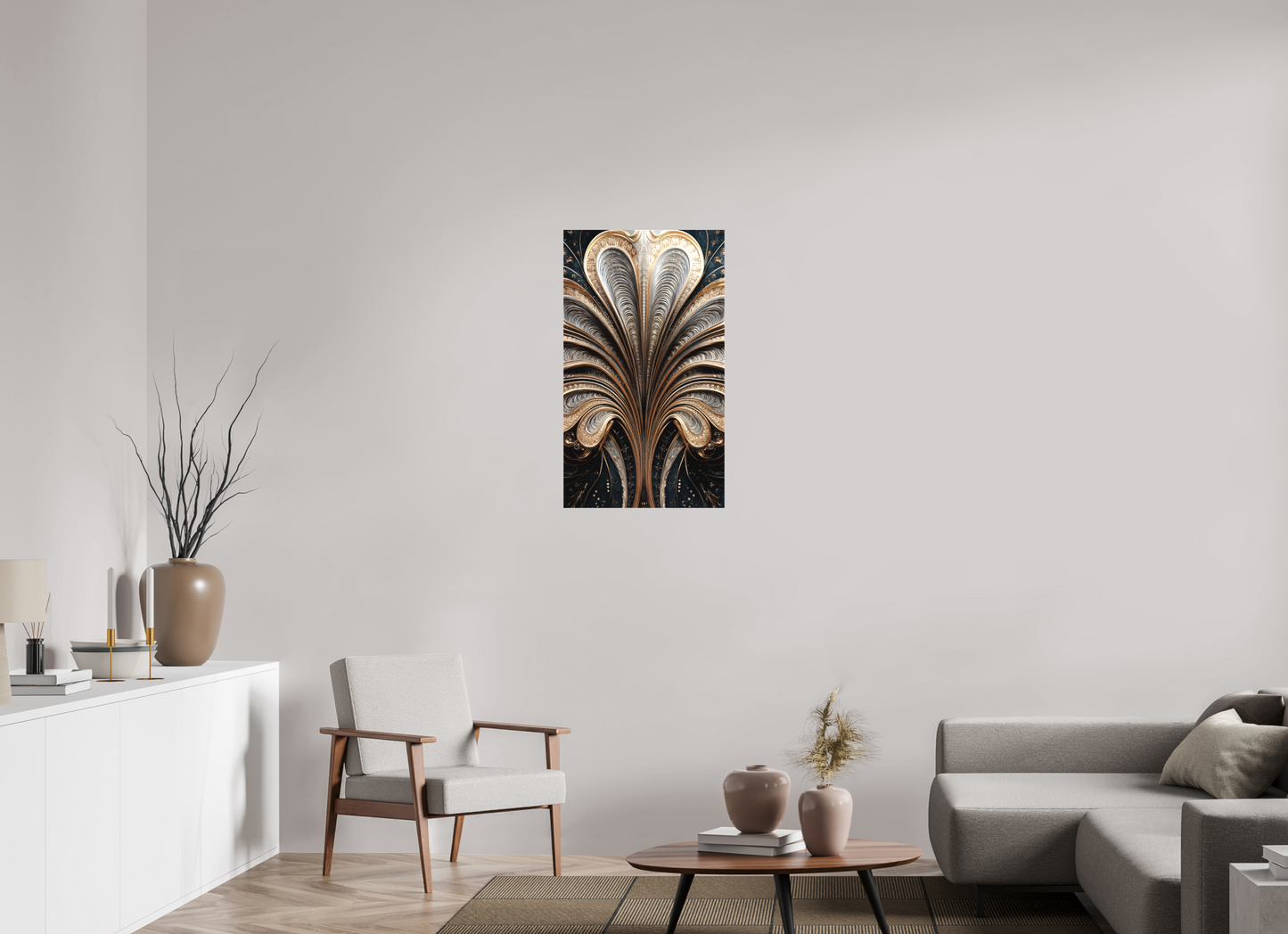 20 x 34.8″, Textile on Canvas Art Deco Abstract Flower 3