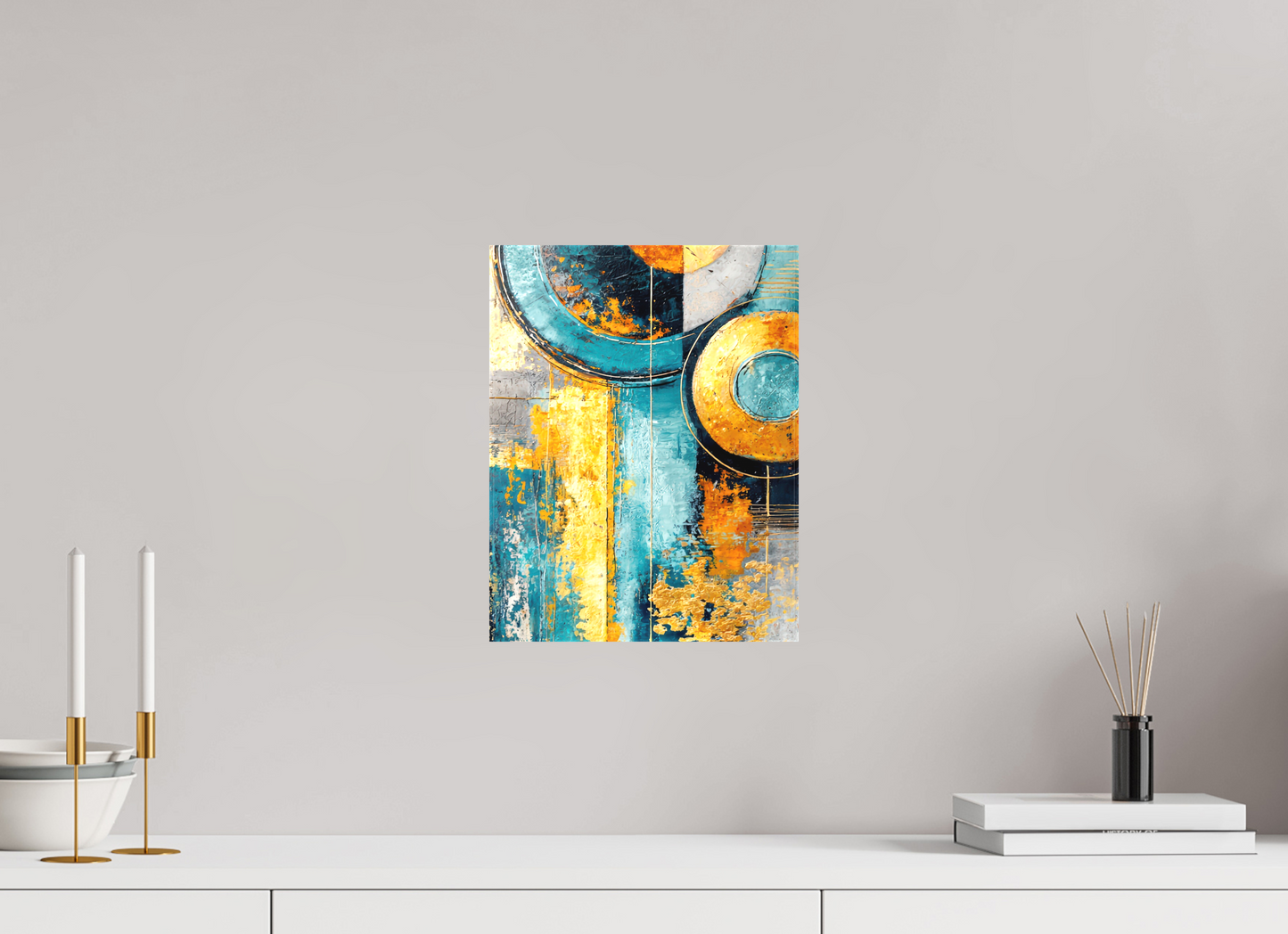 10 x 12.9″, Textile on Canvas Abstract Gold Paint 3