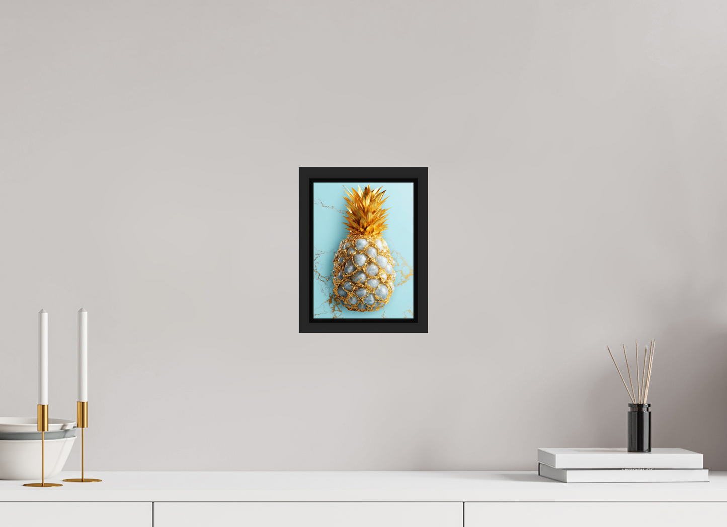 6 x 8.2″, Fine Art Print on Aluminum Dibond with Boarder Gold Pineapple