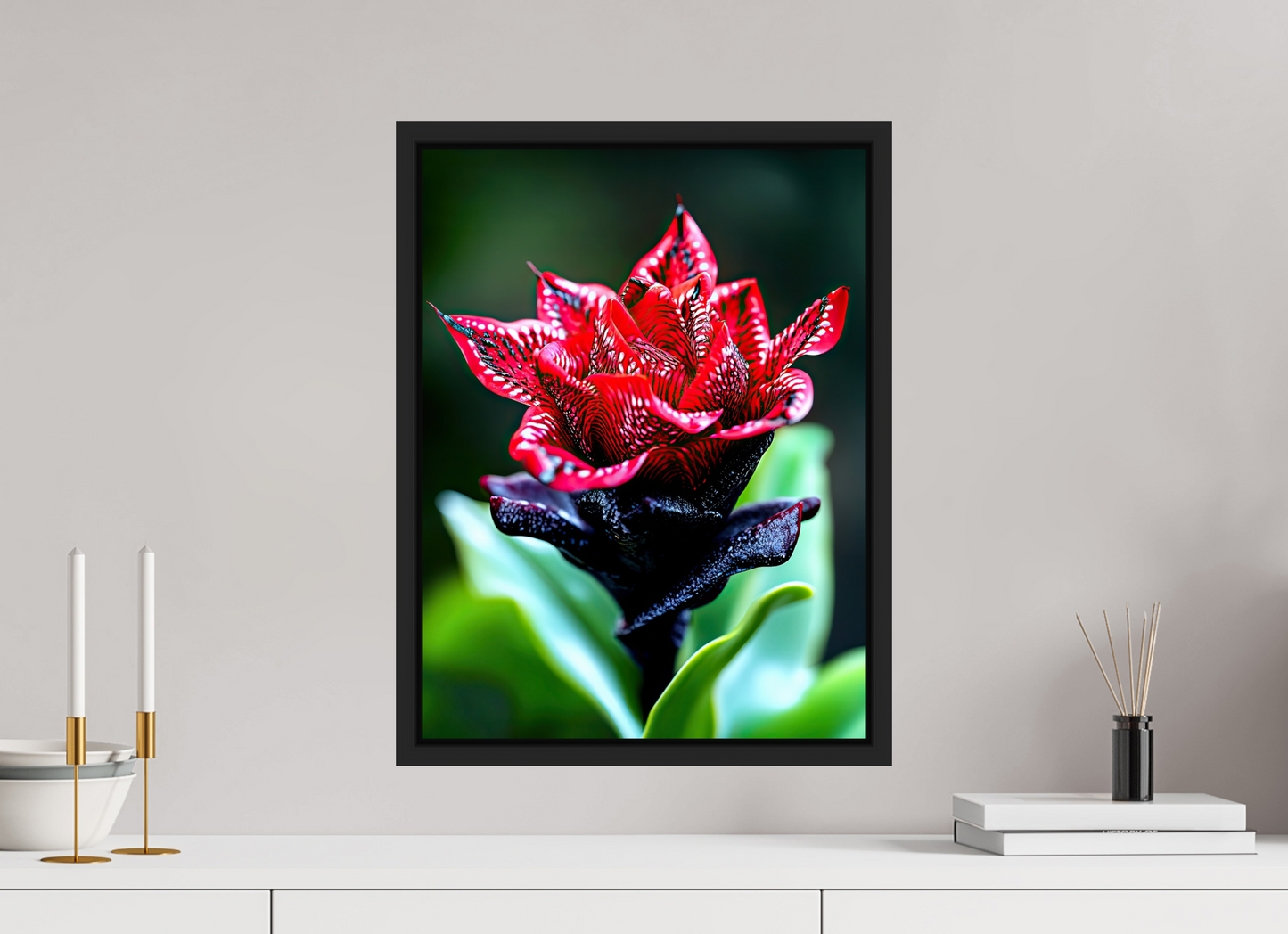 15 x 20″, Fine Art Print on Aluminum Dibond with Boarder Red Zebra Flower