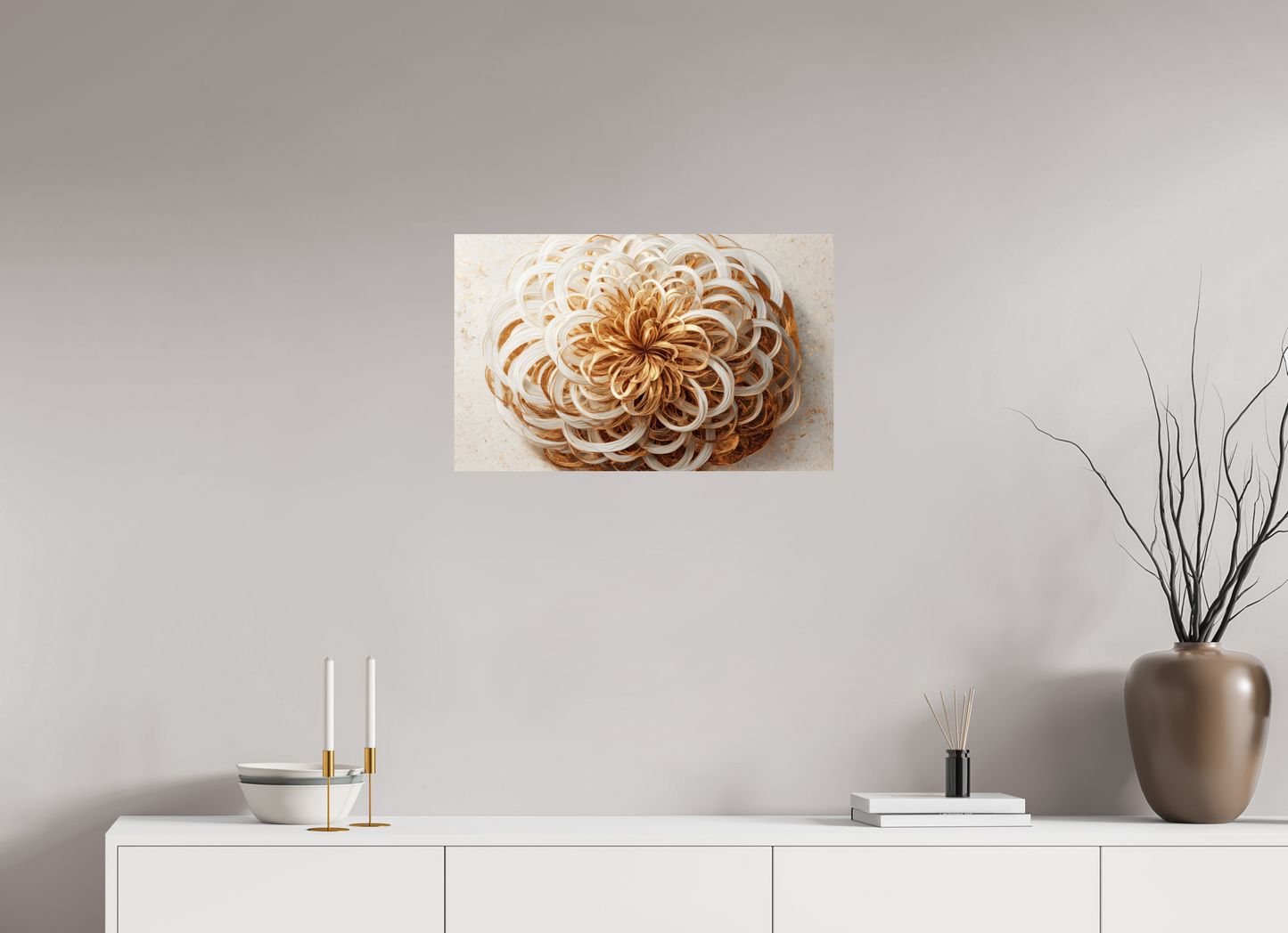 25.6 x 16″, Fine Art Print On Aluminum Dibond Abstract Gold Flower