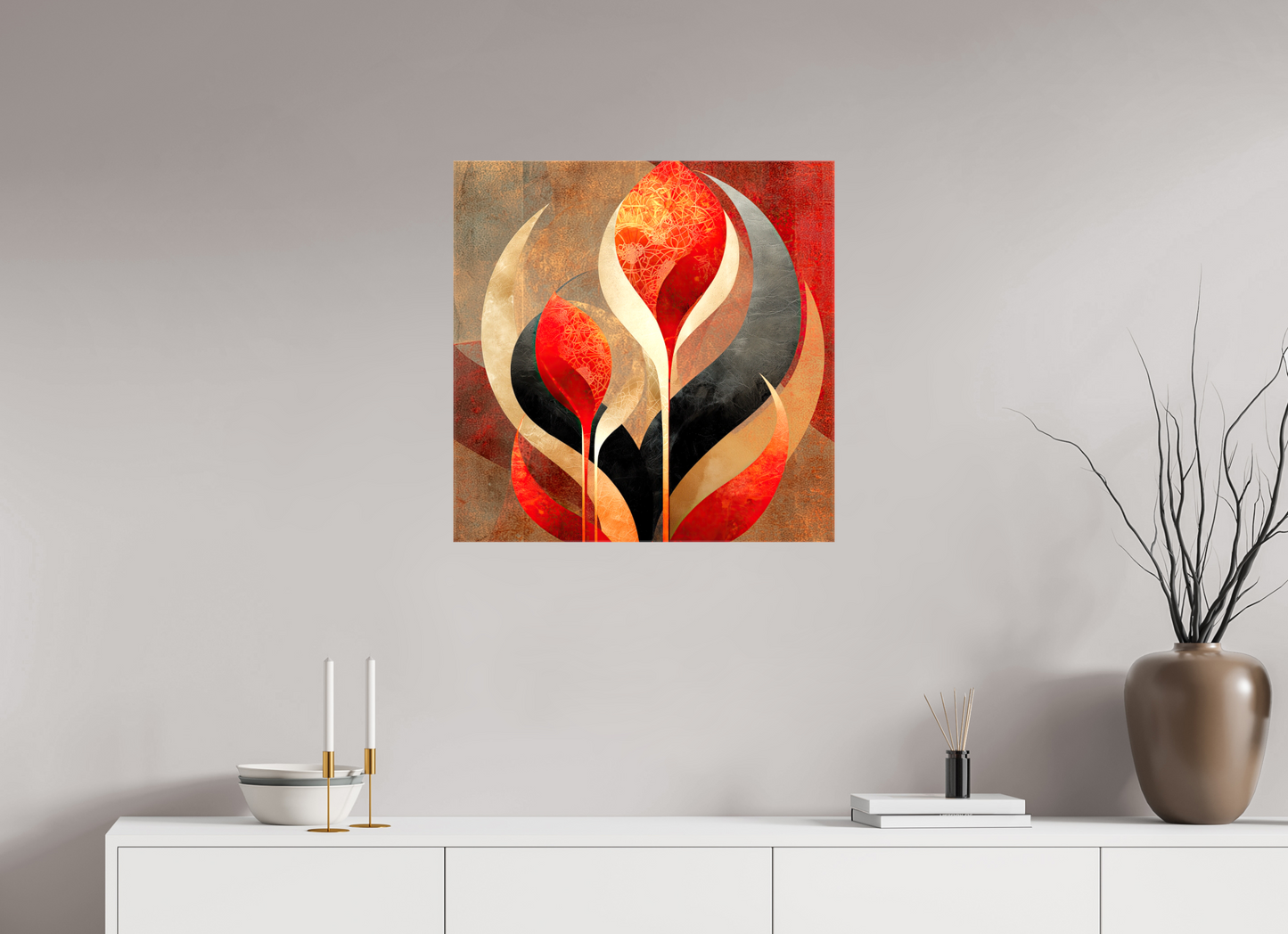 25 x 25″, Glossy Canvas Abstract Flowers 1