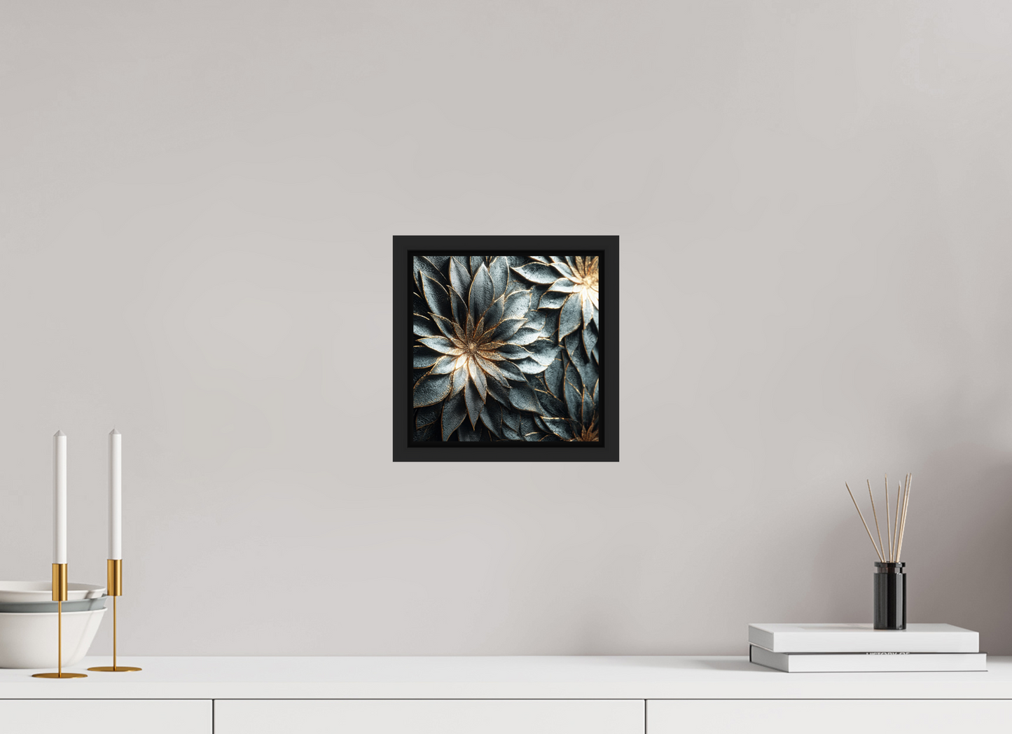 8 x 8″, Fine Art Print on Aluminum Dibond with Boarder Modern Flowers