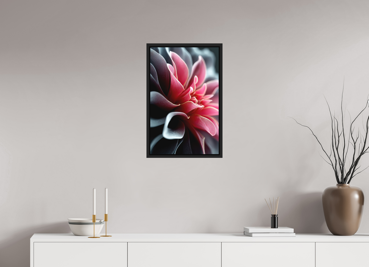 16 x 25″, Photo Print on Aluminum Backing with boarder Pink Flower