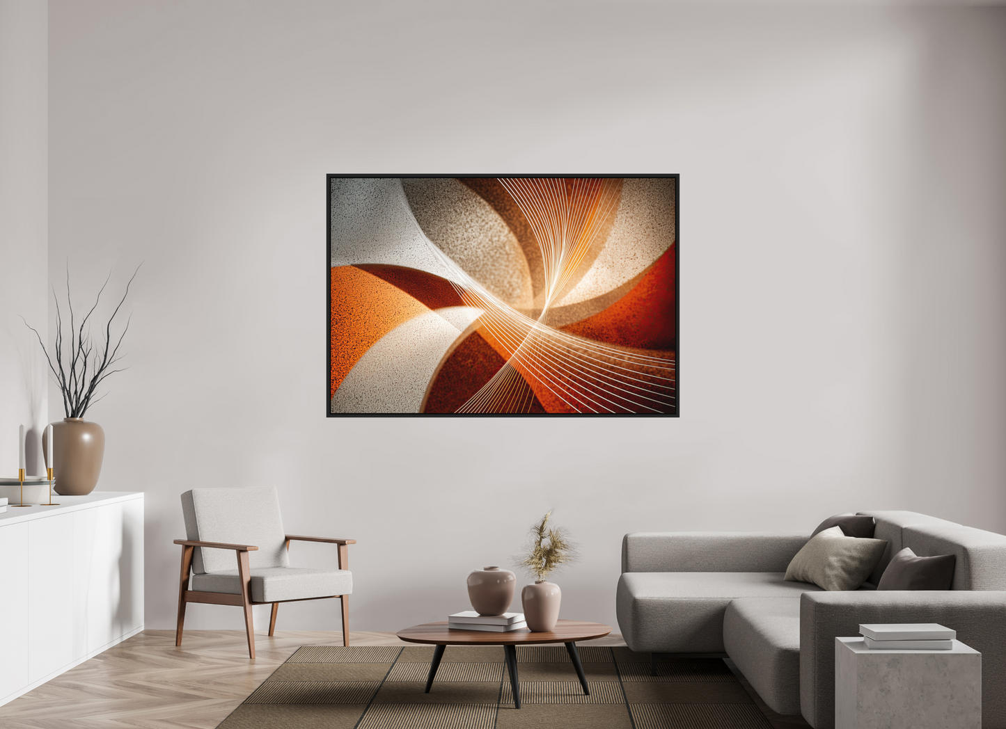 68.8 x 47″, Photo Print on Aluminum Backing with boarder Orange & White Swirl