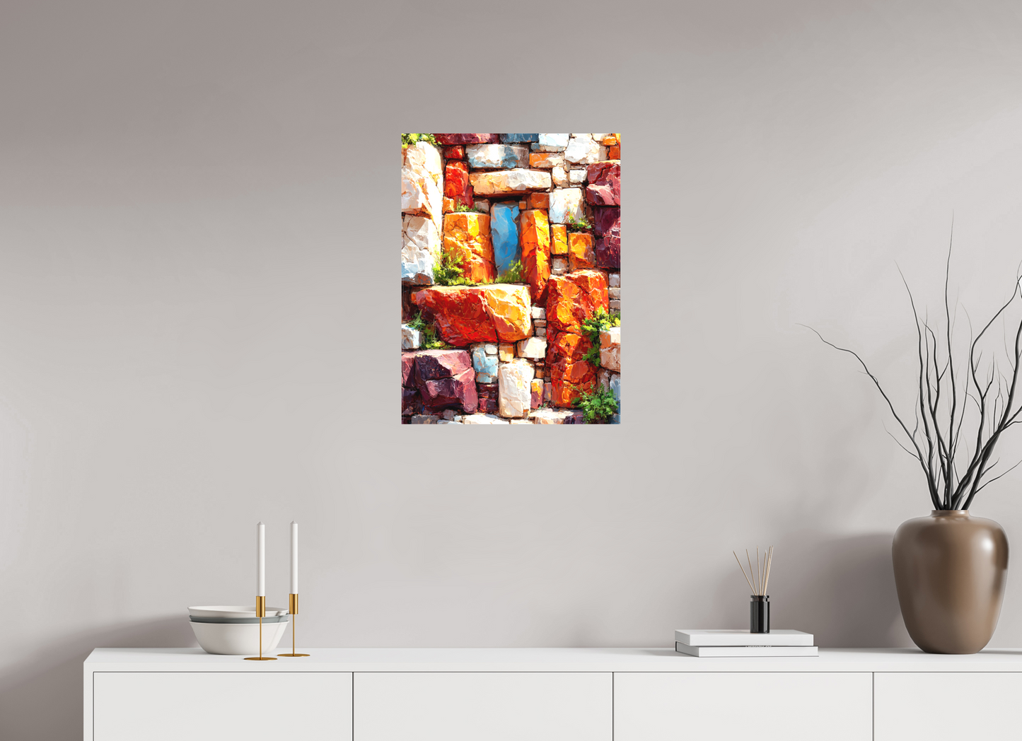 18 x 24″, Textile on Canvas Desert Rocks