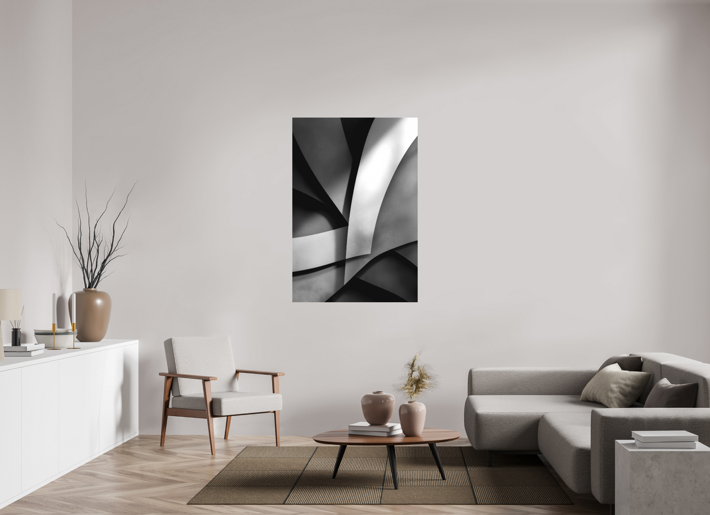 36 x 53.1″, Textile on Canvas Abstract B&W 3