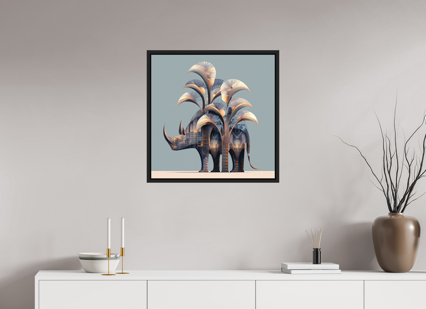 25 x 25″, Photo Print on Aluminum Backing with boarder Abstract Rhino