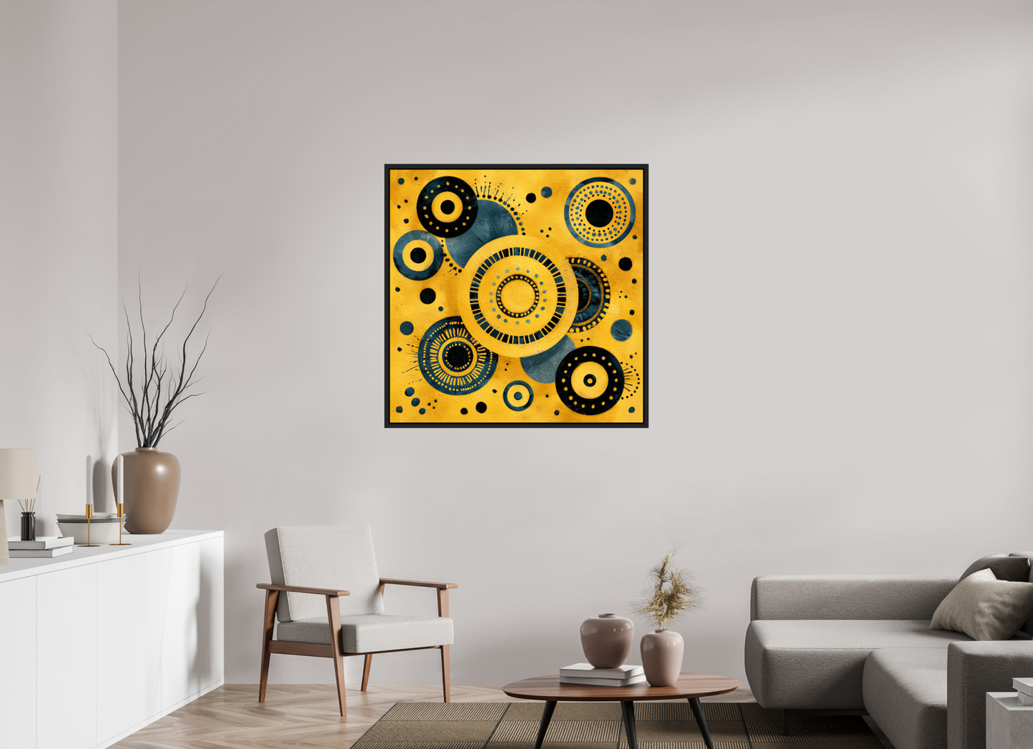 40 x 40″, Fine Art Print on Aluminum Dibond with Boarder Yellow & Blue