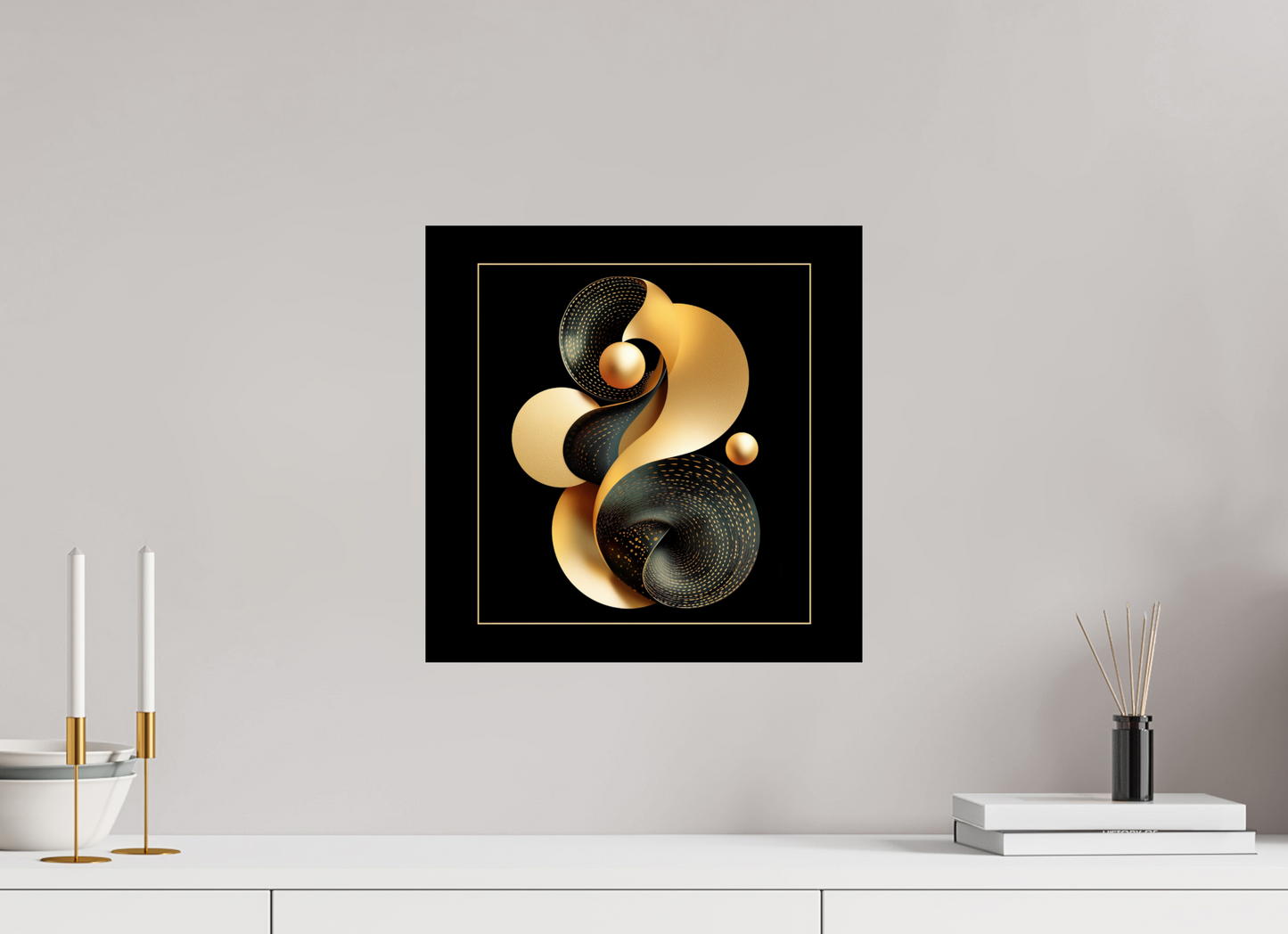 15 x 15″, Fine Art Print On Aluminum Dibond Abstract Black & Gold