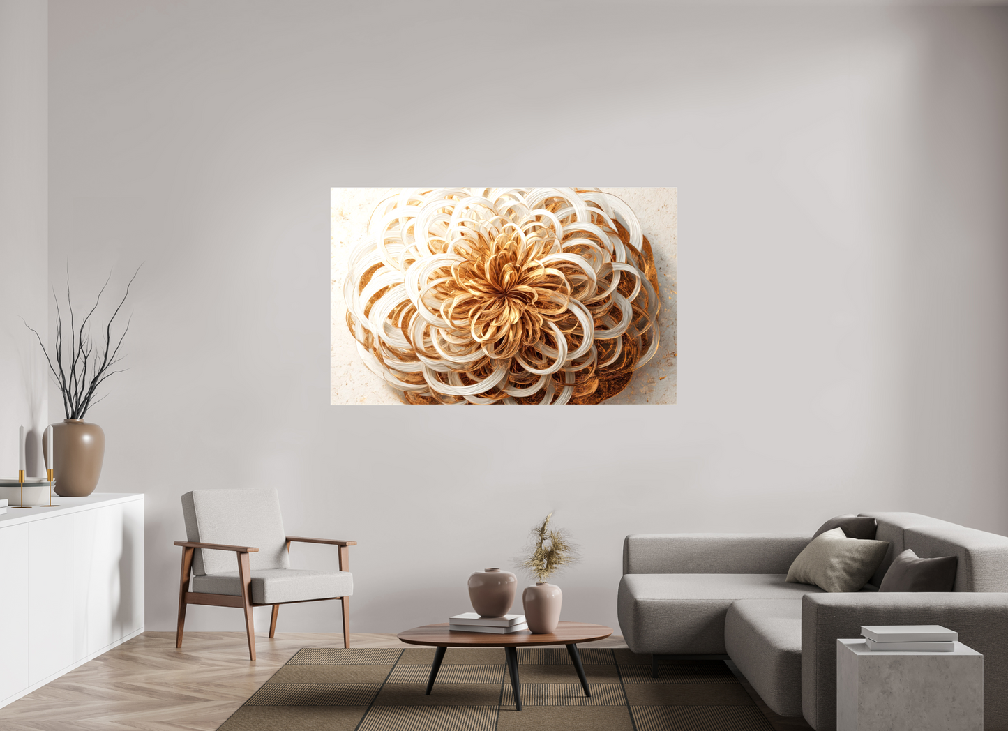 68.6 x 43″, Glossy Canvas Abstract Gold Flower