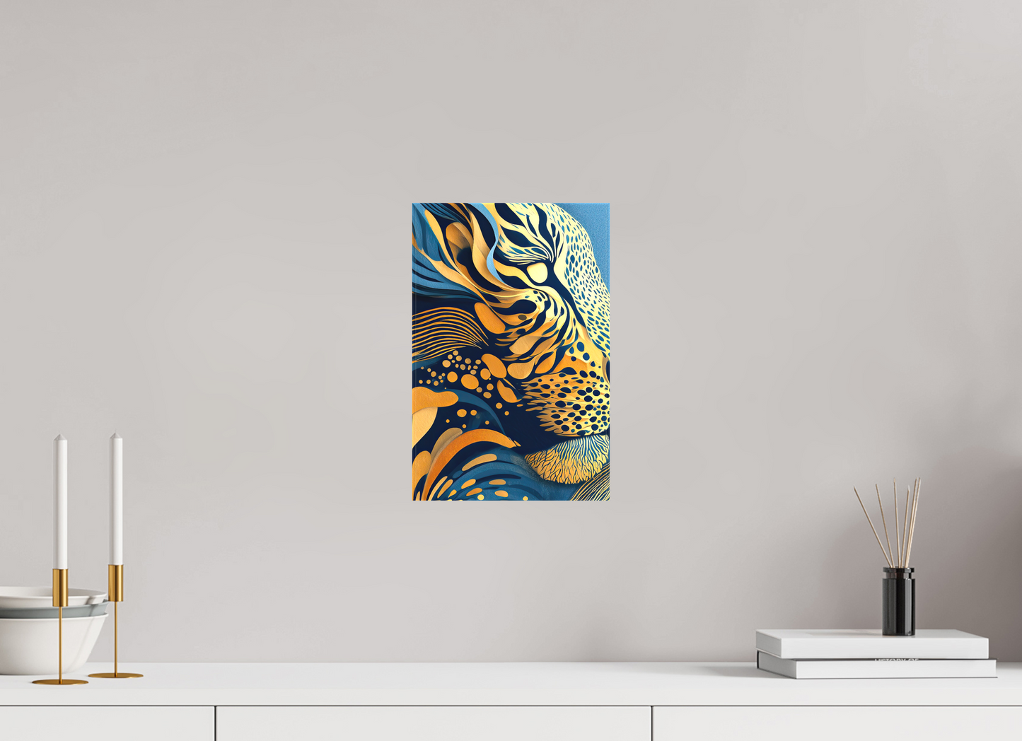8 x 12.2″, Textile on Canvas Yellow & Blue Cheetah