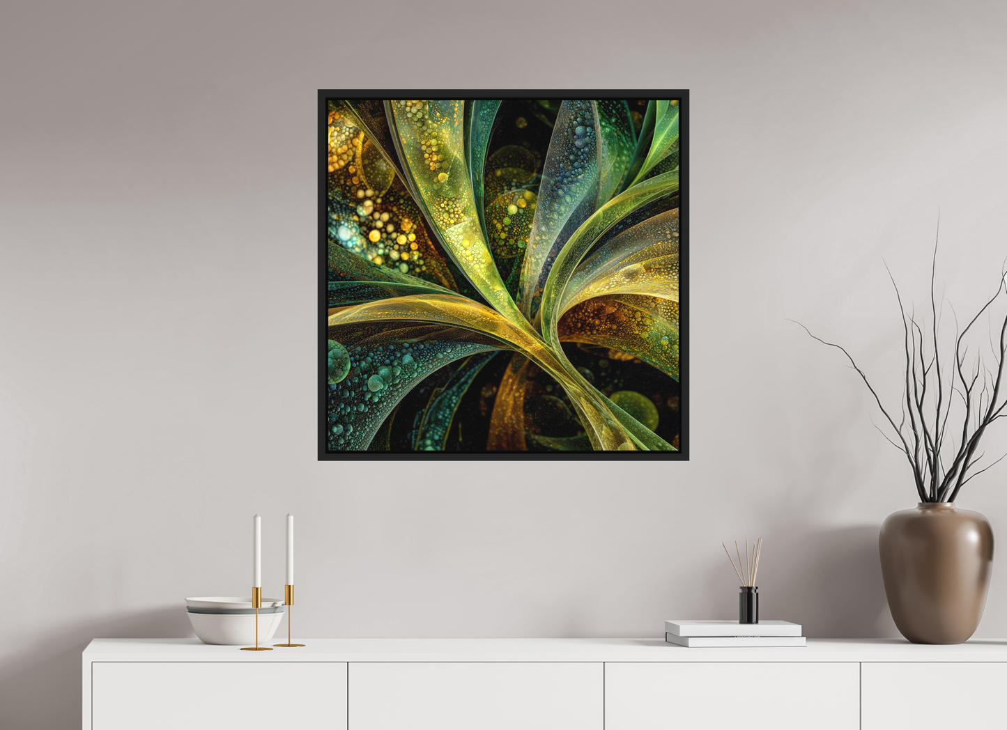 30 x 30″, Photo Print on Aluminum Backing with boarder Algae