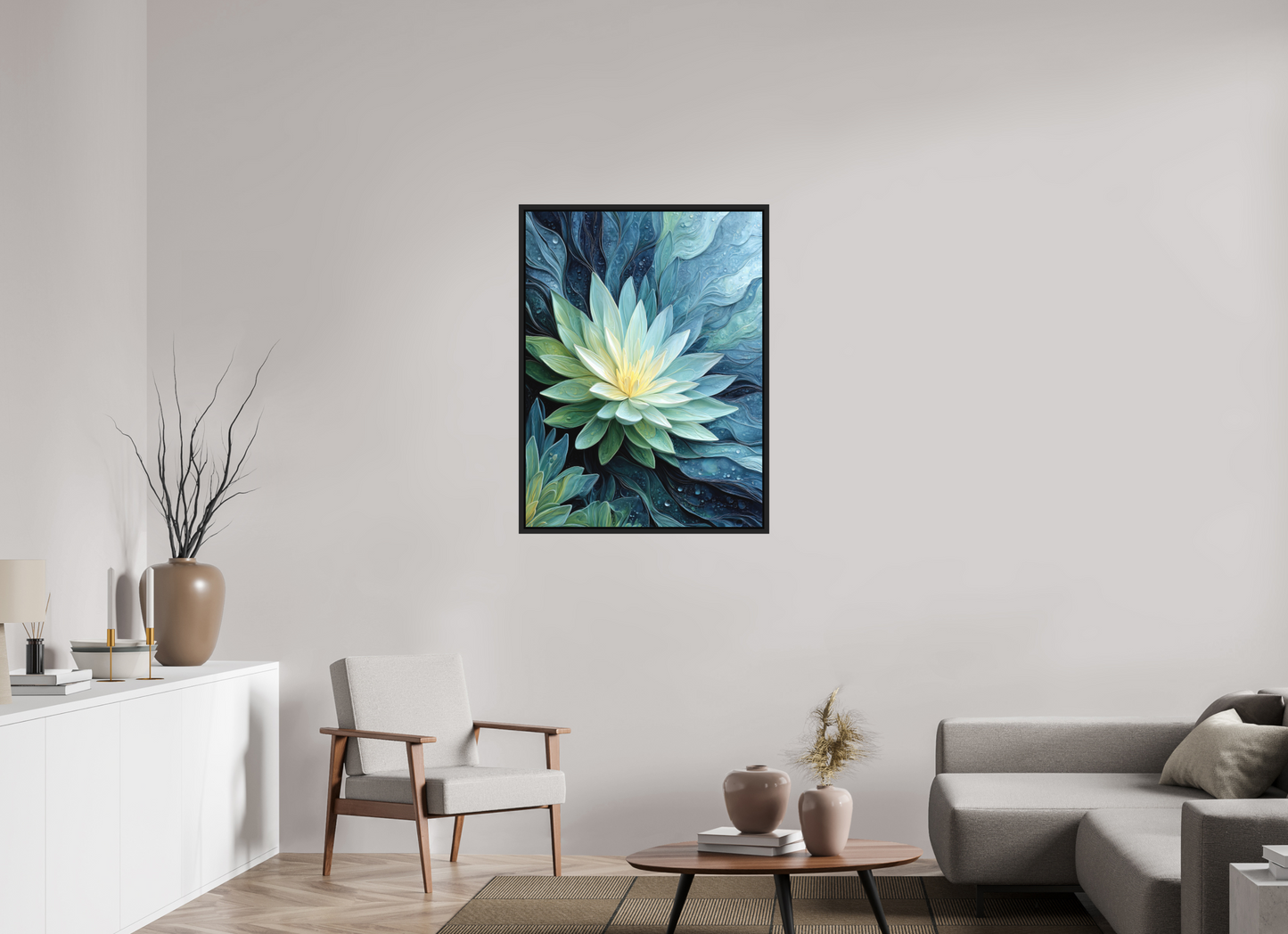 30 x 40″, Photo Print on Aluminum Backing with boarder Blue Lily