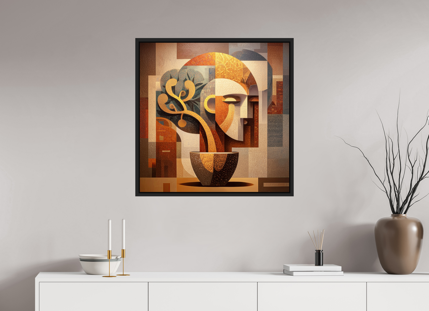 30 x 30″, Fine Art Print on Aluminum Dibond with Boarder Abstract Pot Head