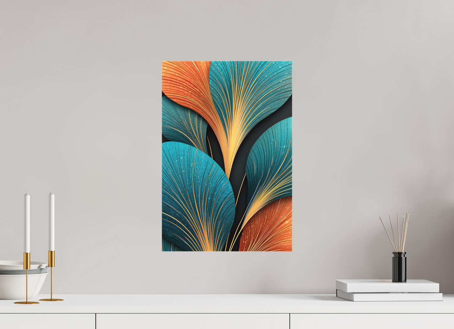 12 x 17.7″, Textile on Canvas Art Deco Flowers