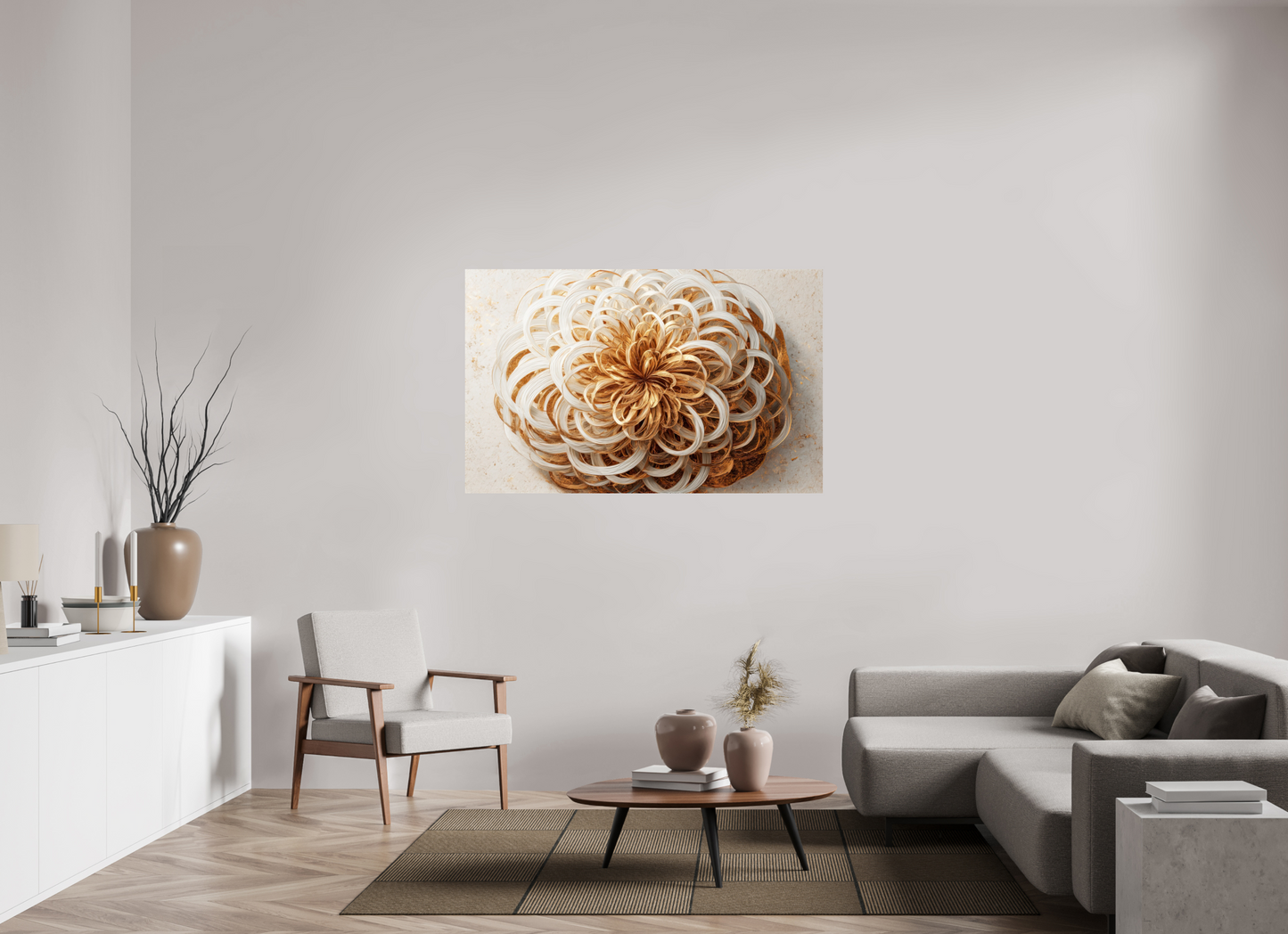 57.4 x 36″, Fine Art Print On Aluminum Dibond Abstract Gold Flower