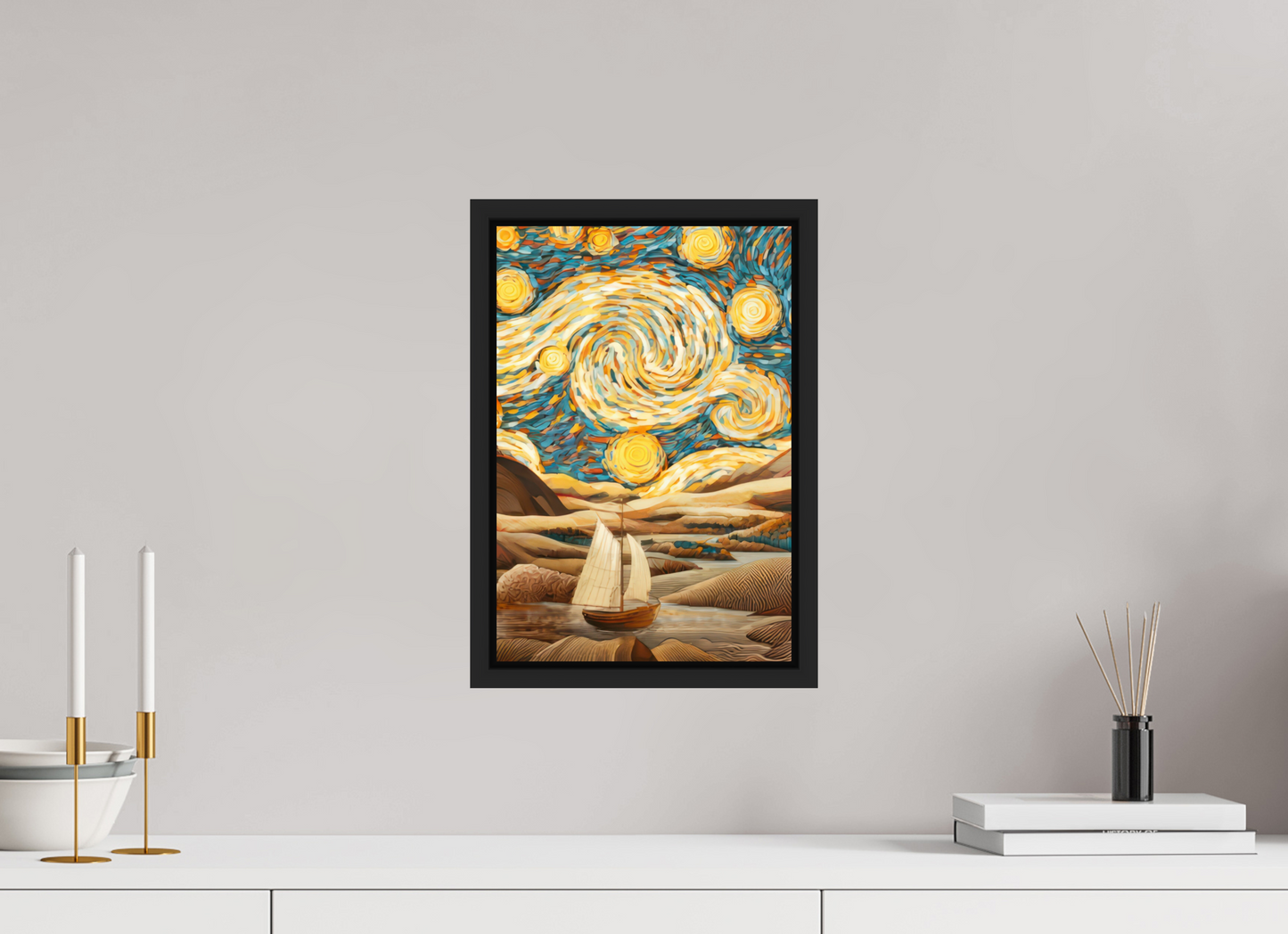 10 x 14.8″, Fine Art Print on Aluminum Dibond with Boarder Starry Night Desert