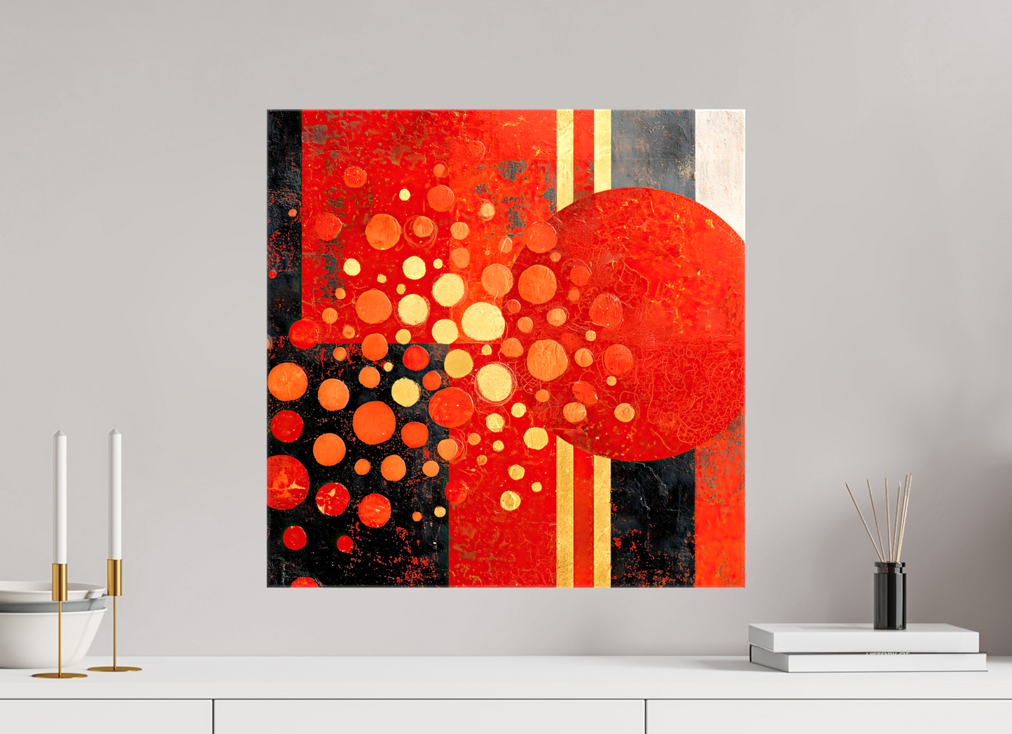 20 x 20″, Glossy Canvas Abstract Red Dots