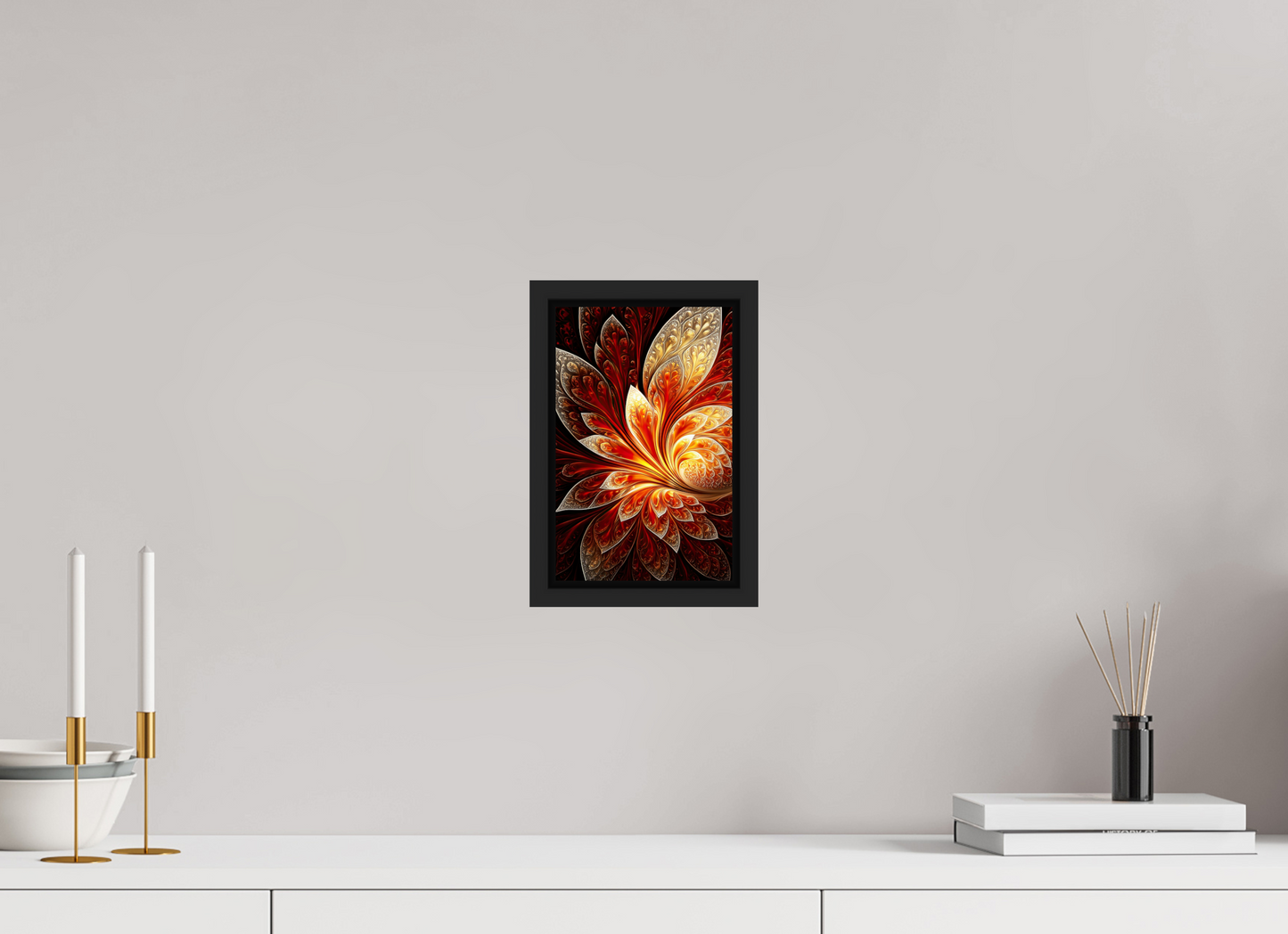 6 x 9.3″, Fine Art Print on Aluminum Dibond with Boarder Abstract Fire Flower