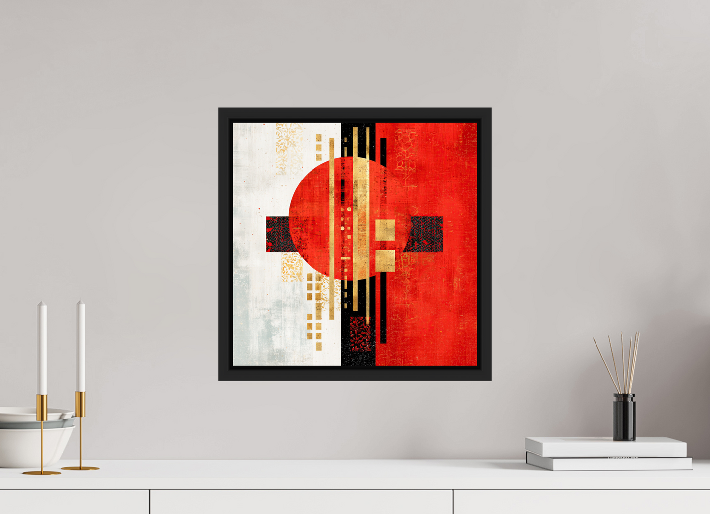 15 x 15″, Fine Art Print on Aluminum Dibond with Boarder Abstract Rising Sun