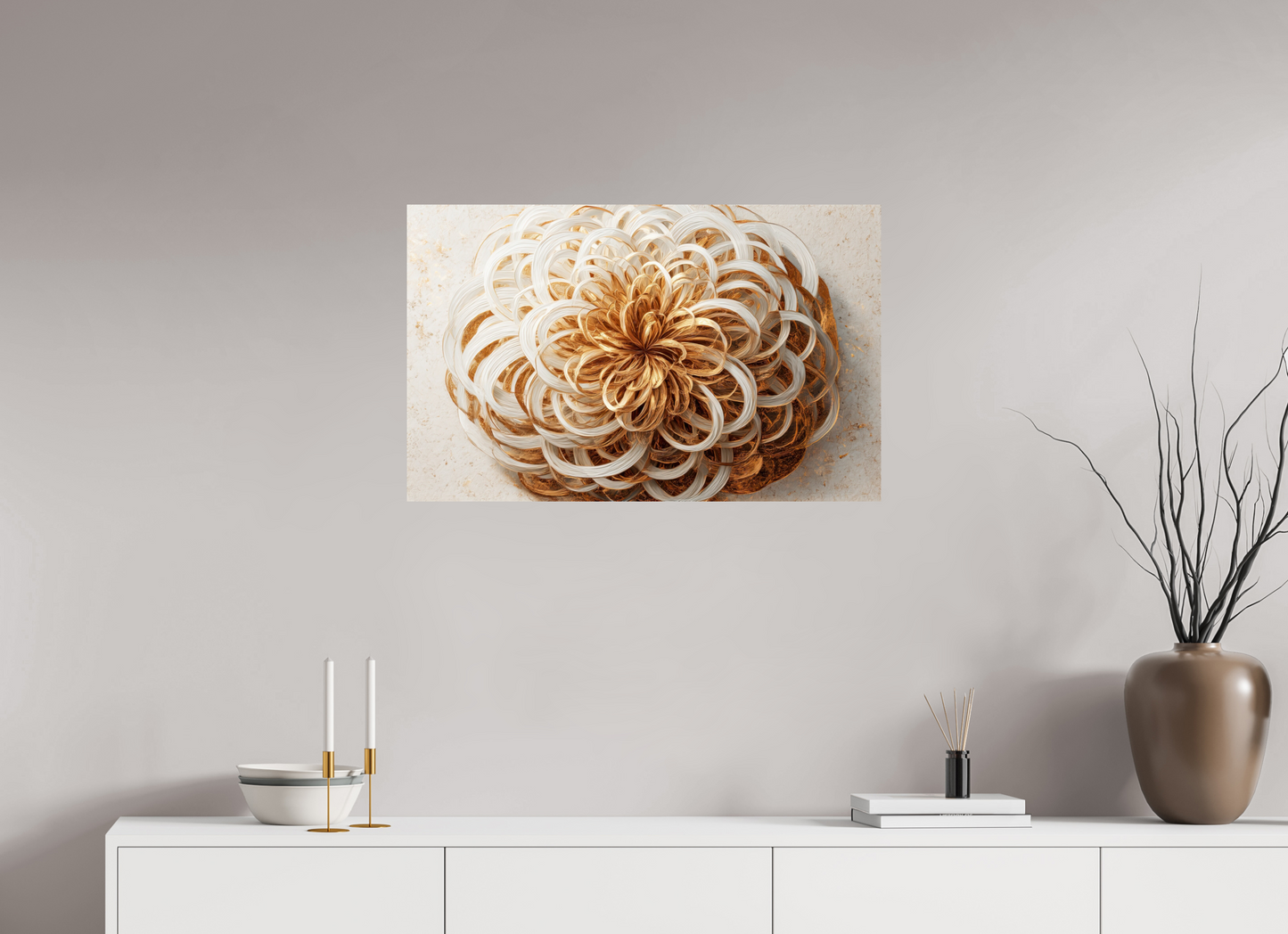 31.9 x 20″, Fine Art Print On Aluminum Dibond Abstract Gold Flower