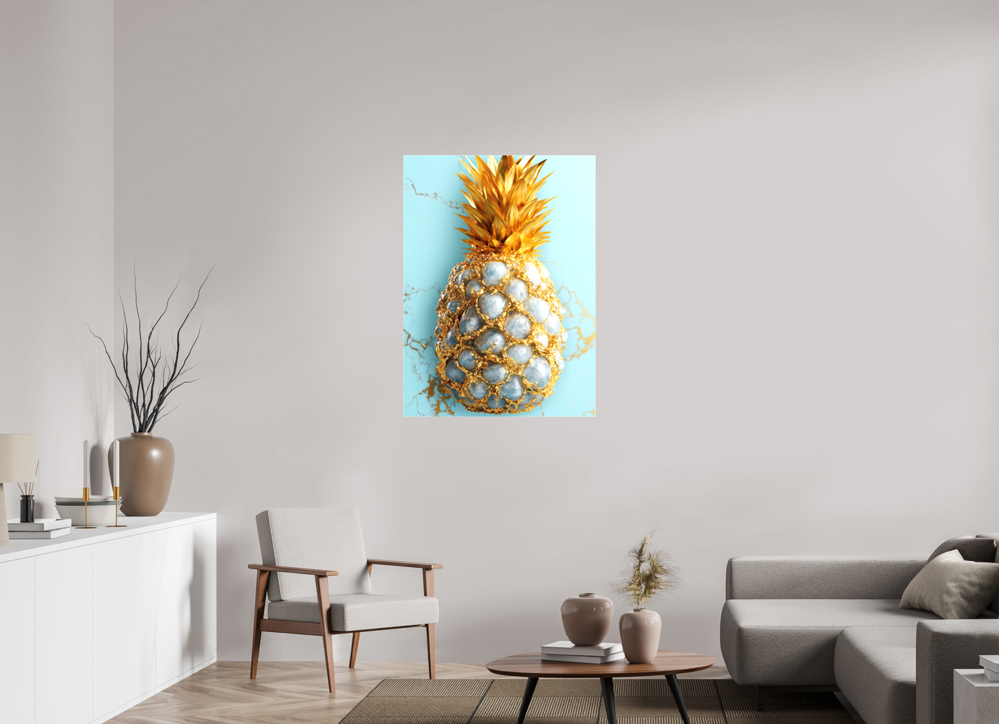 31 x 42.3″, Glossy Canvas Gold Pineapple