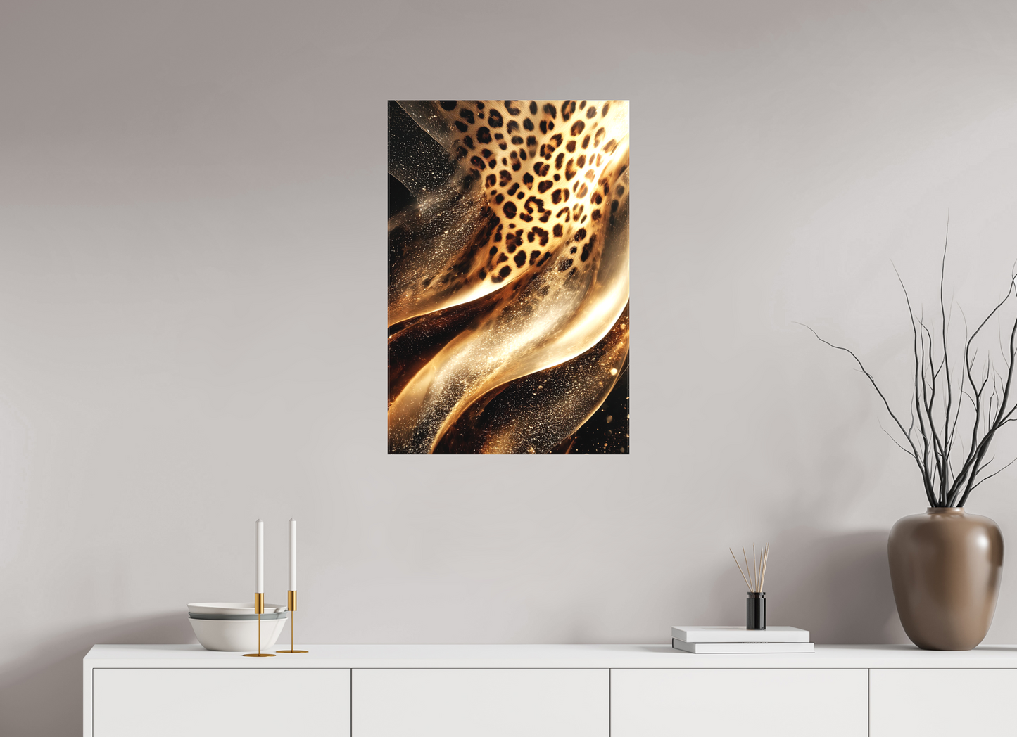 20 x 29.5″, Textile on Canvas Leopard Swirl